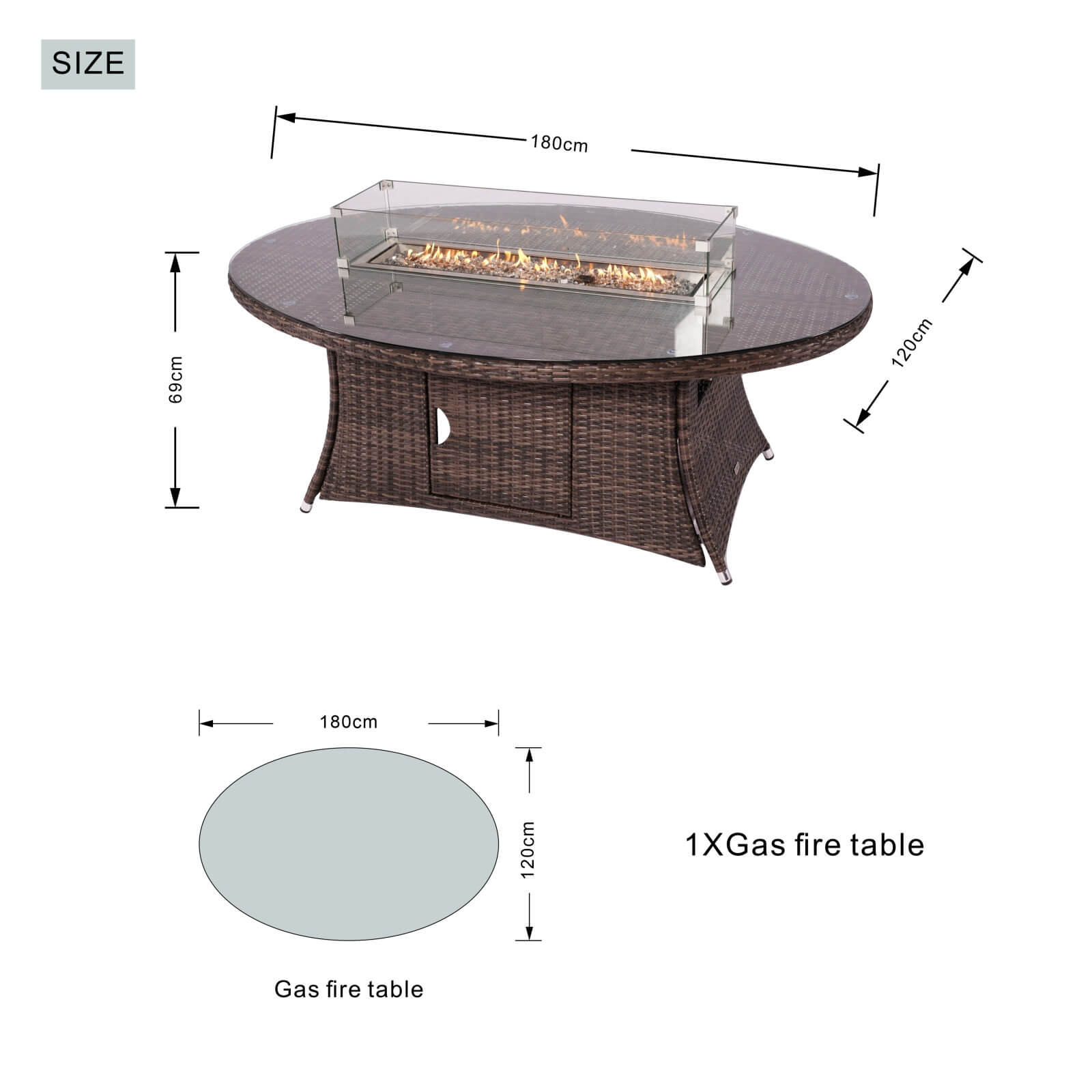 6-Seat Brown Outdoor Fire Pit Dining Set with Oval Gas Fire Pit Table(PAG-1106O-SET)