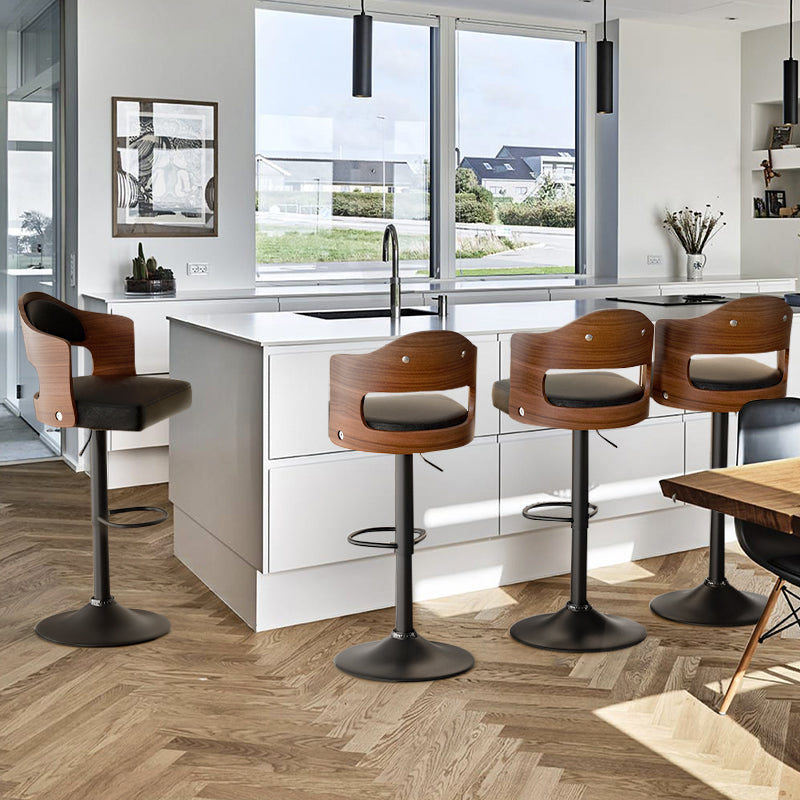 Stylish Black Bar Stool with Waterproof Cushion, Solid Wood Backrest, 360° Swivel, Adjustable Height, 350 lbs Capacity – Comfortable and Durable