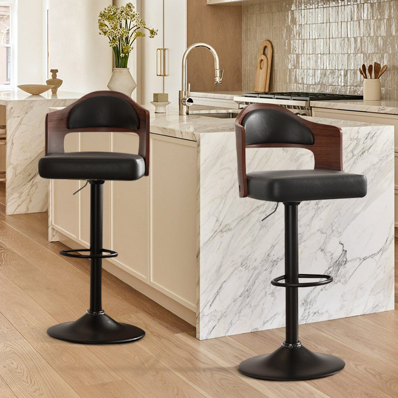 Stylish Black Bar Stool with Waterproof Cushion, Solid Wood Backrest, 360° Swivel, Adjustable Height, 350 lbs Capacity – Comfortable and Durable