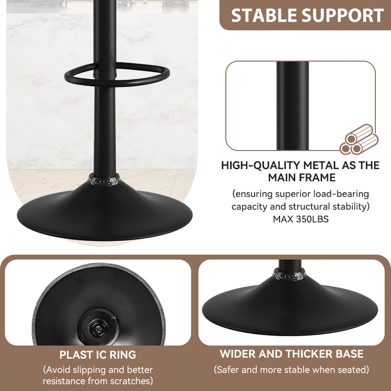 Stylish Black Bar Stool with Waterproof Cushion, Solid Wood Backrest, 360° Swivel, Adjustable Height, 350 lbs Capacity – Comfortable and Durable