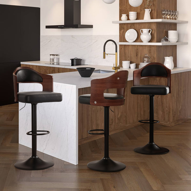Stylish Black Bar Stool with Waterproof Cushion, Solid Wood Backrest, 360° Swivel, Adjustable Height, 350 lbs Capacity – Comfortable and Durable
