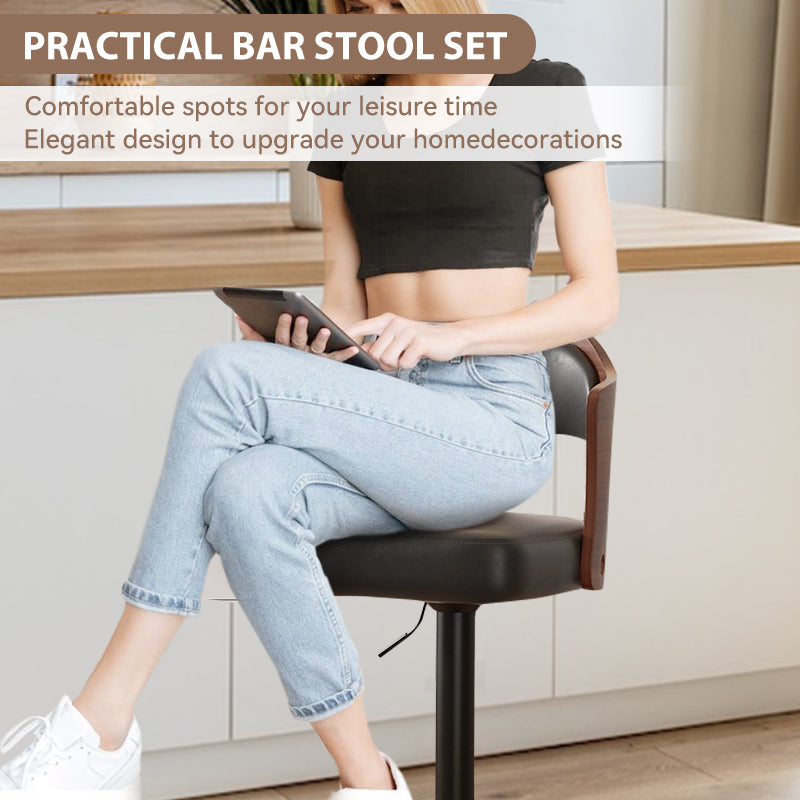 Stylish Black Bar Stool with Waterproof Cushion, Solid Wood Backrest, 360° Swivel, Adjustable Height, 350 lbs Capacity – Comfortable and Durable