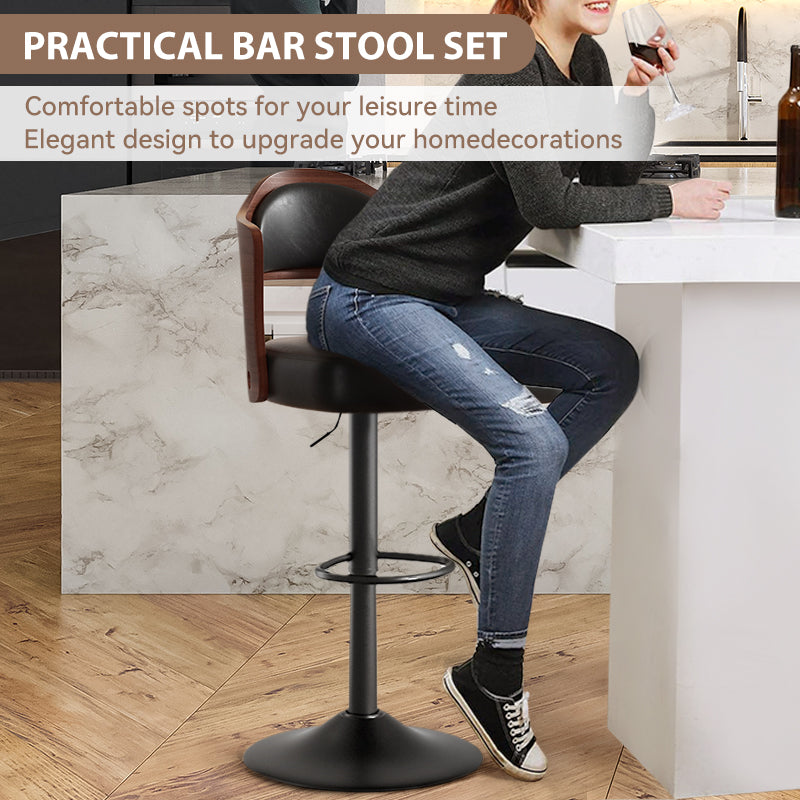 Stylish Black Bar Stool with Waterproof Cushion, Solid Wood Backrest, 360° Swivel, Adjustable Height, 350 lbs Capacity – Comfortable and Durable
