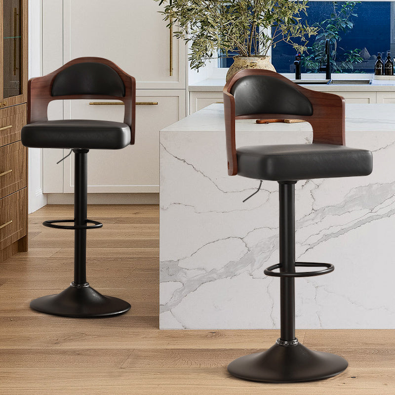 Stylish Black Bar Stool with Waterproof Cushion, Solid Wood Backrest, 360° Swivel, Adjustable Height, 350 lbs Capacity – Comfortable and Durable