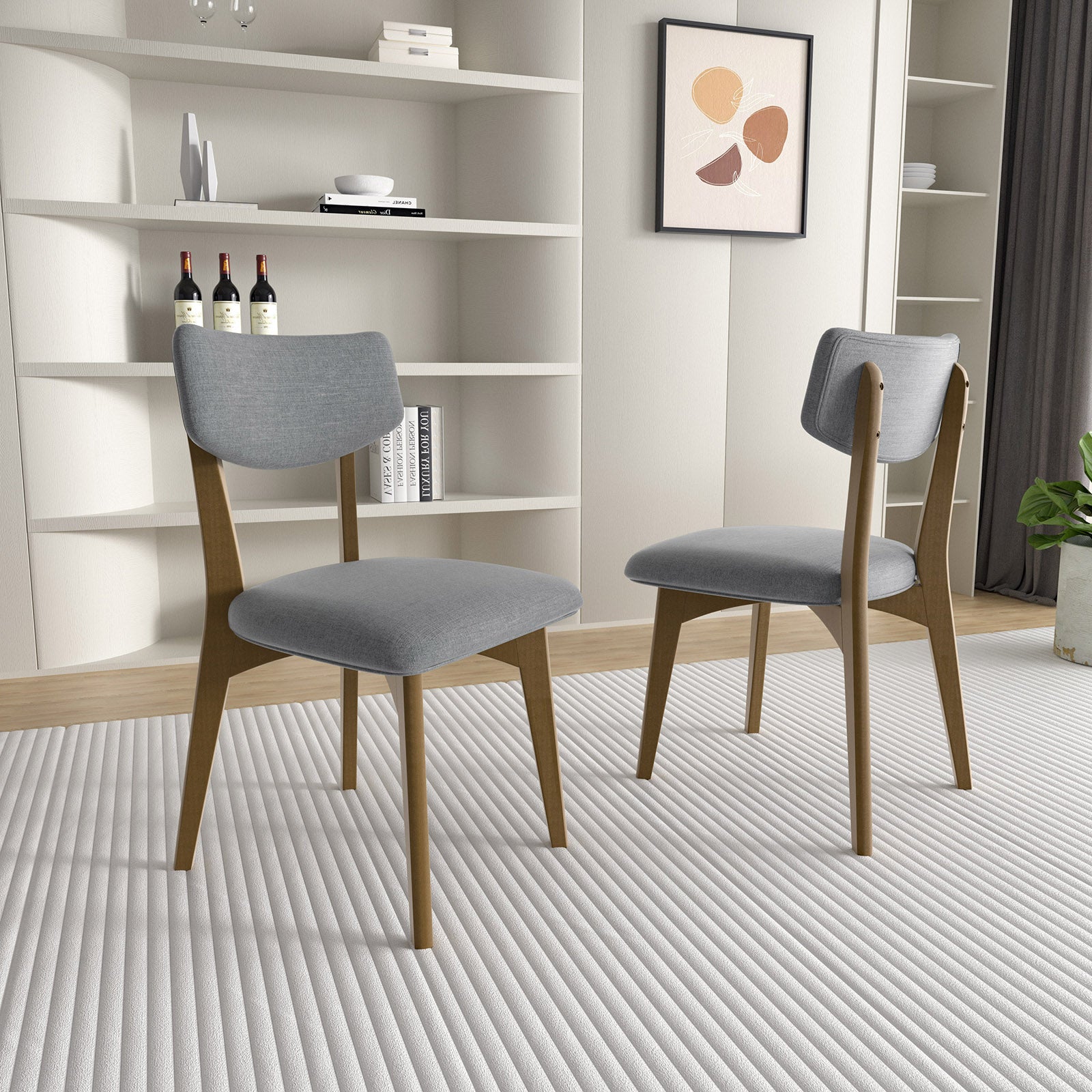 Stylish and Comfortable Dining Chair – Brown, Dark Gray, Light Gray, Thickened Linen Cushion, Rubber Wood Frame, Curved Backrest
