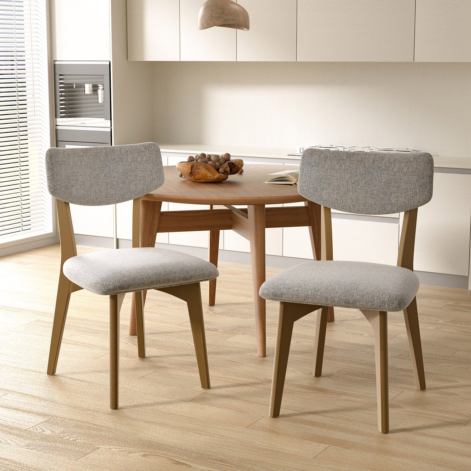 Stylish and Comfortable Dining Chair – Brown, Dark Gray, Light Gray, Thickened Linen Cushion, Rubber Wood Frame, Curved Backrest