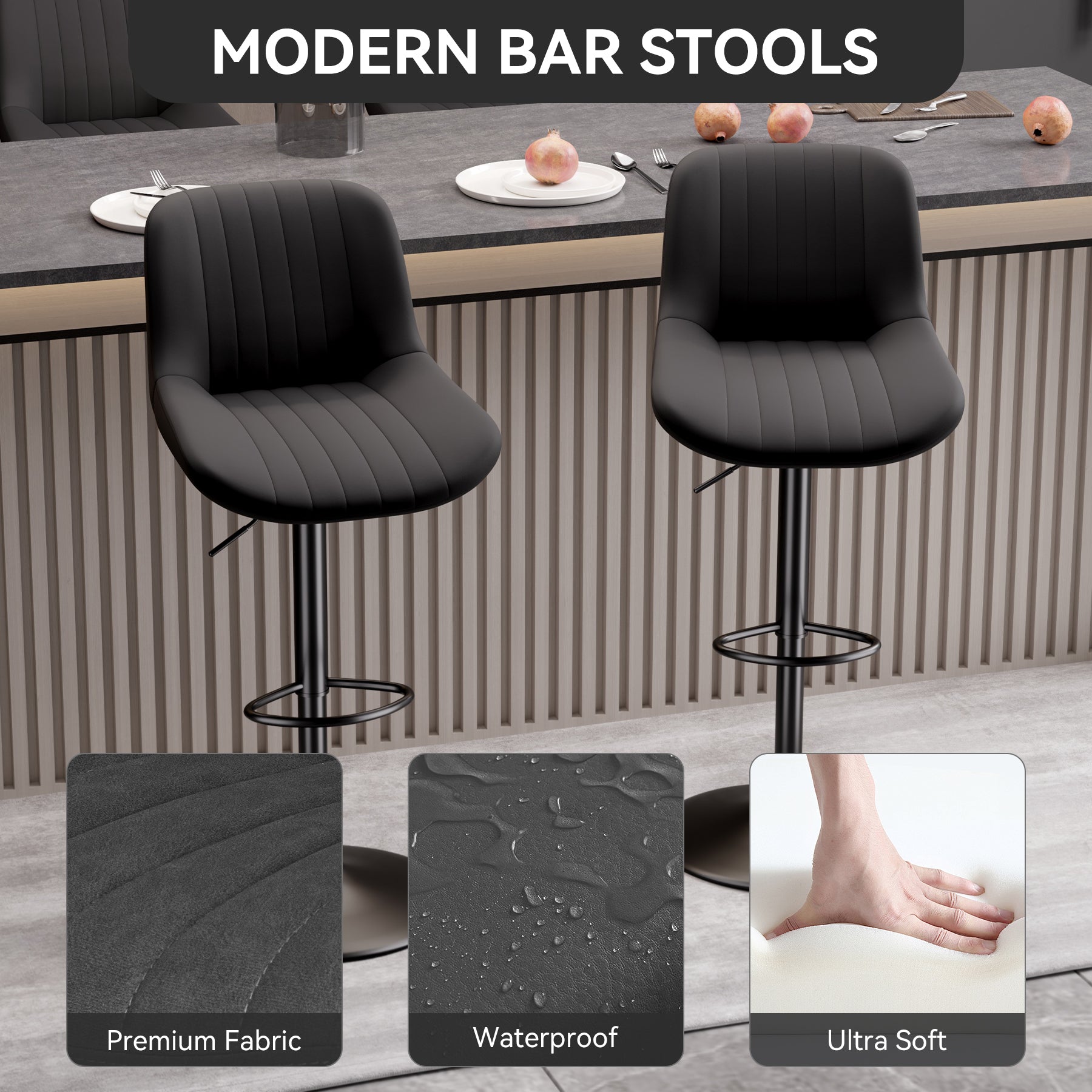 Waterproof Adjustable Bar Stool - 360° Swivel, Height Adjustable from 23.6'' to 31.5'', Available in Multiple Colors, Supports up to 300 lbs, Premium Materials