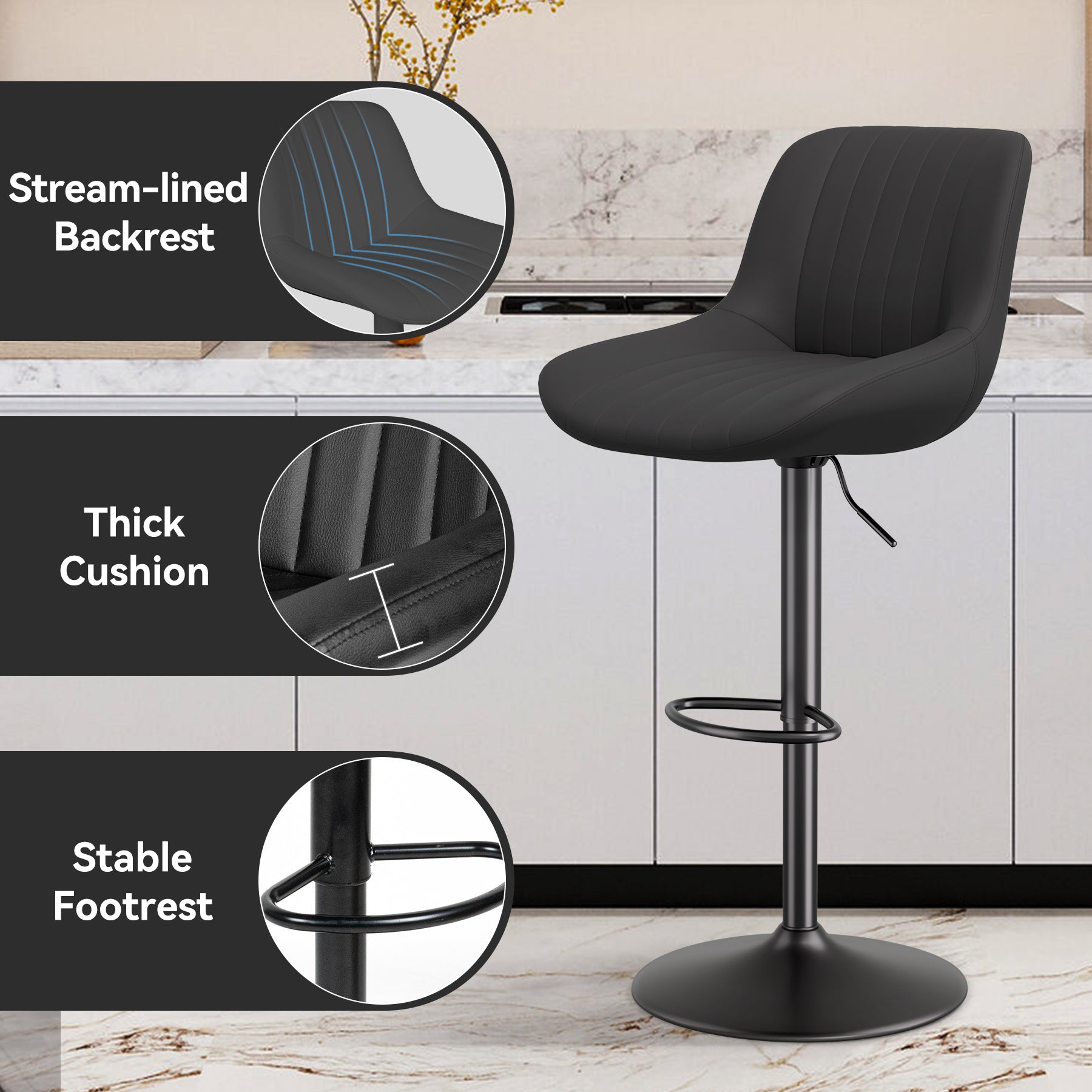 Waterproof Adjustable Bar Stool - 360° Swivel, Height Adjustable from 23.6'' to 31.5'', Available in Multiple Colors, Supports up to 300 lbs, Premium Materials