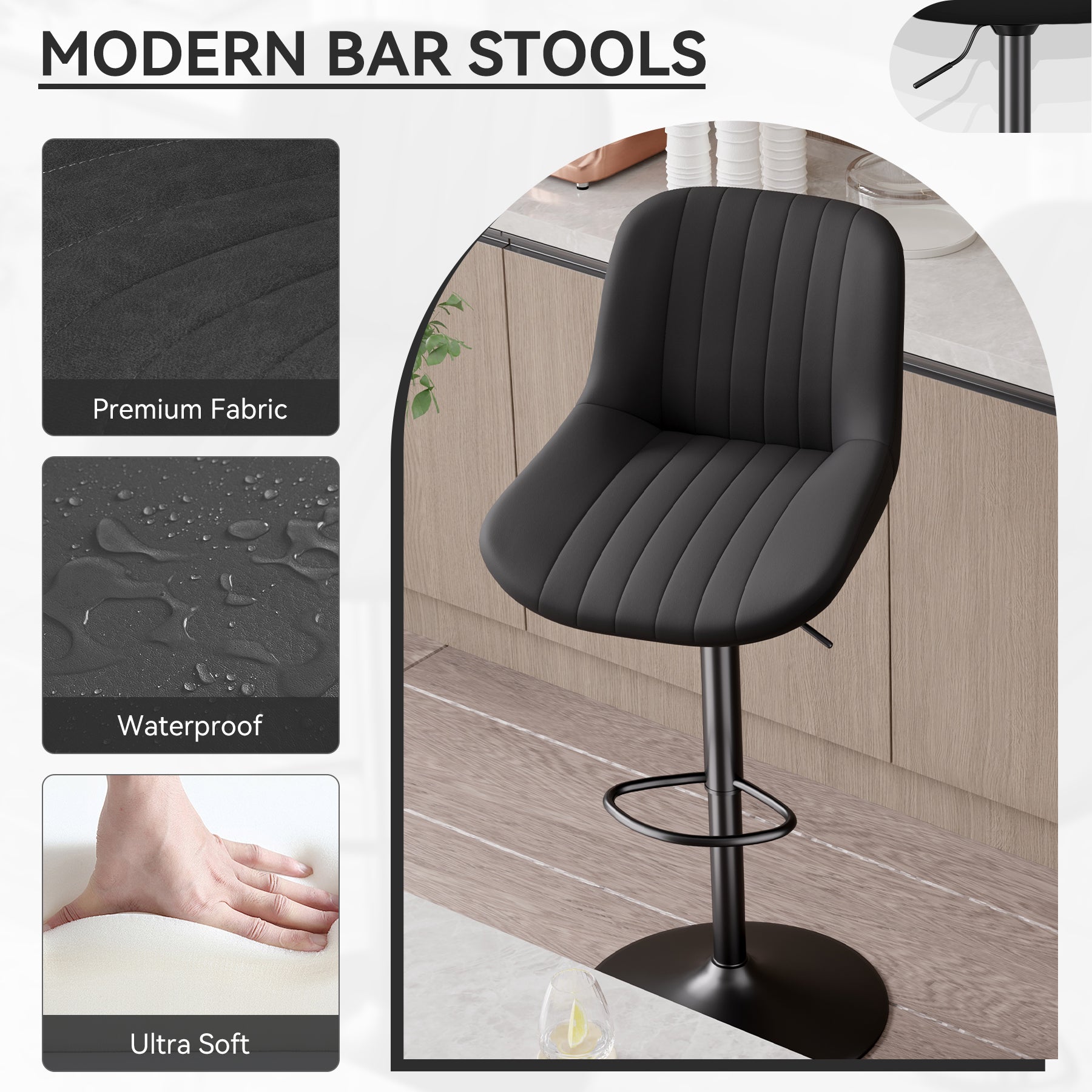 Waterproof Adjustable Bar Stool - 360° Swivel, Height Adjustable from 23.6'' to 31.5'', Available in Multiple Colors, Supports up to 300 lbs, Premium Materials