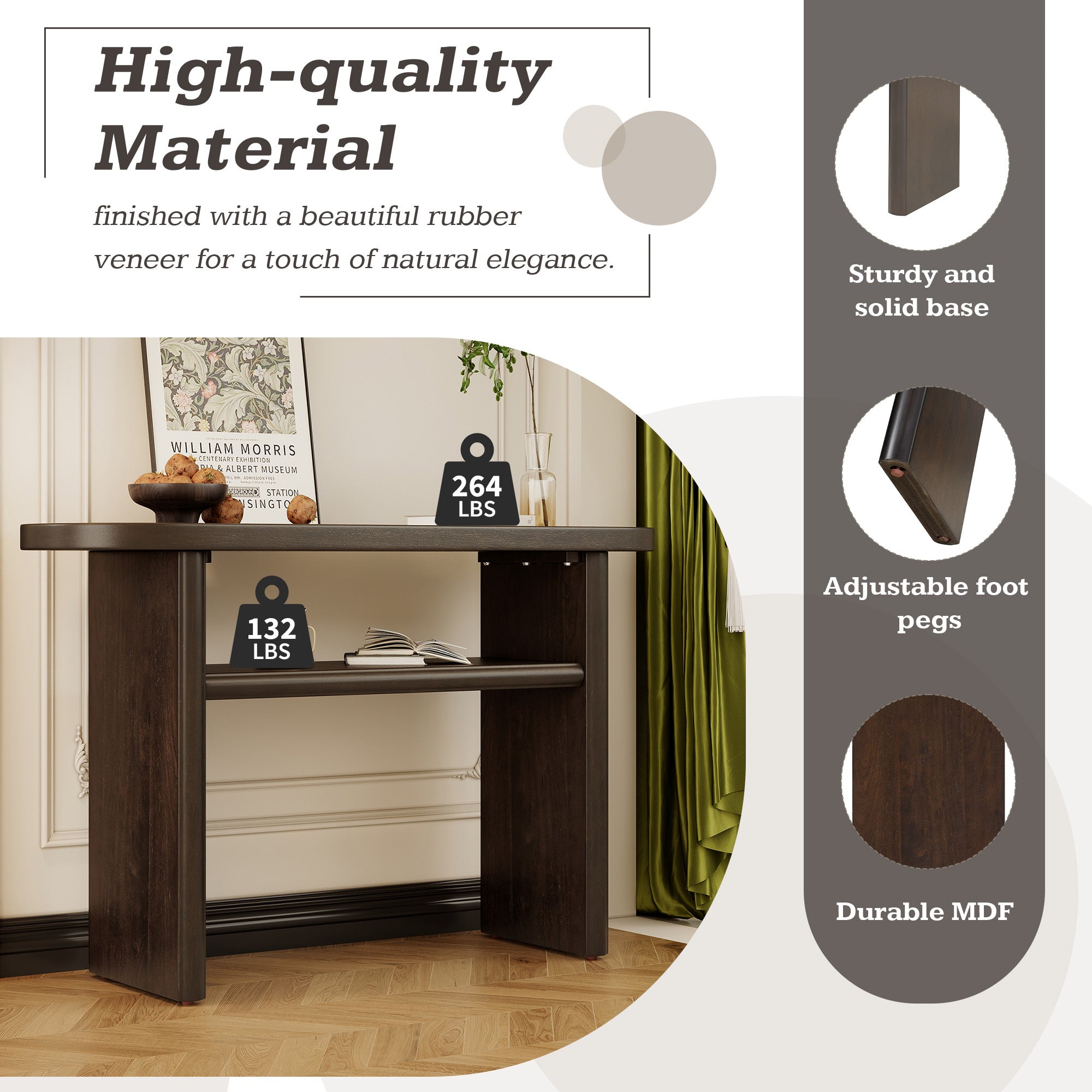 TREXM Elegant Minimalist Console Table with Rounded Edges and Sturdy Shelf Design for Entryway, Living Room(Espresso)