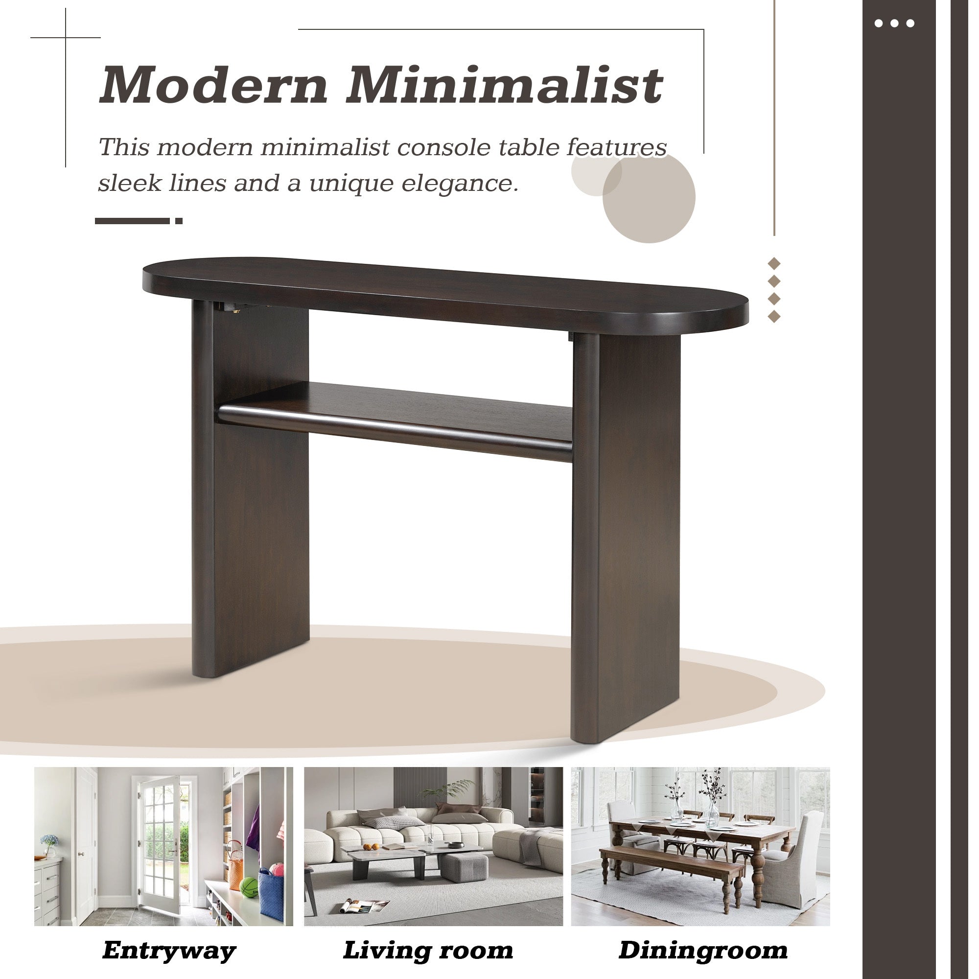 TREXM Elegant Minimalist Console Table with Rounded Edges and Sturdy Shelf Design for Entryway, Living Room(Espresso)