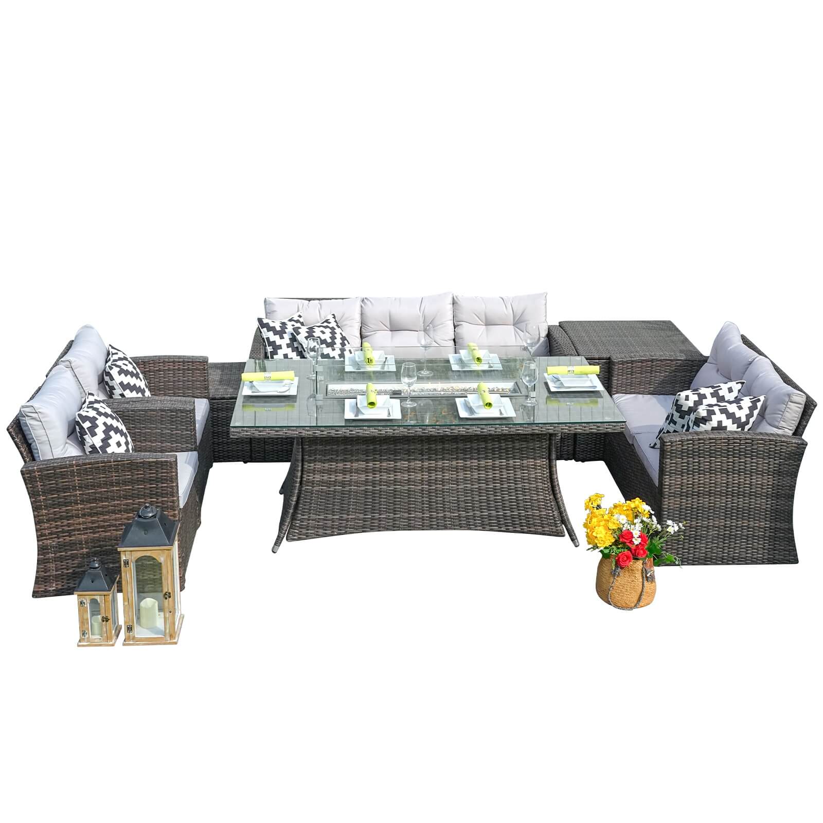 Complete 7-Piece Outdoor Seating Set with Fire Pit and Extra Storage Space(PAS-1503+1106R）