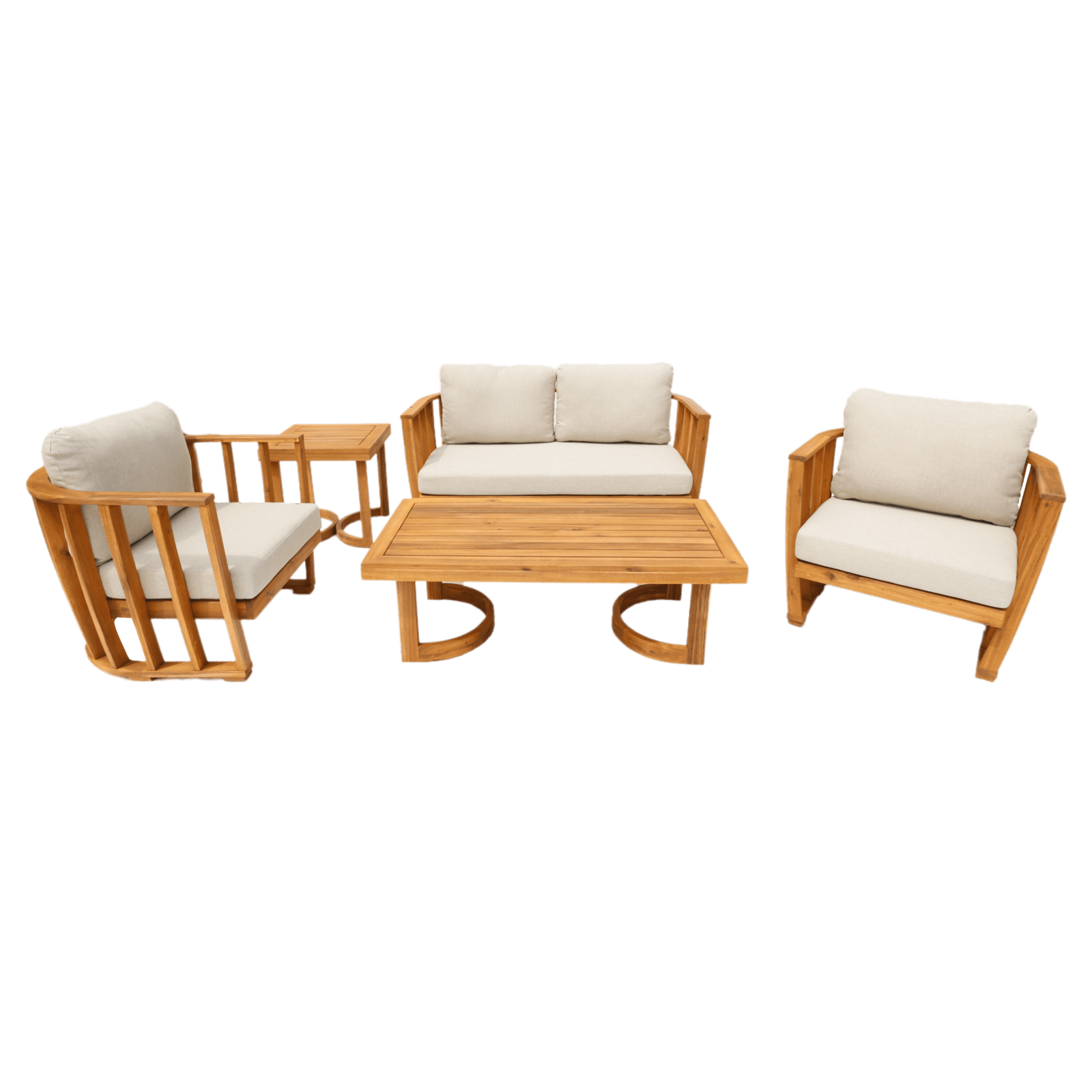 Stylish 5-Piece Acacia Wood Outdoor Sofa Set with Cushions(PAS-2521-19F-2SS+SS*2+TA+ST)