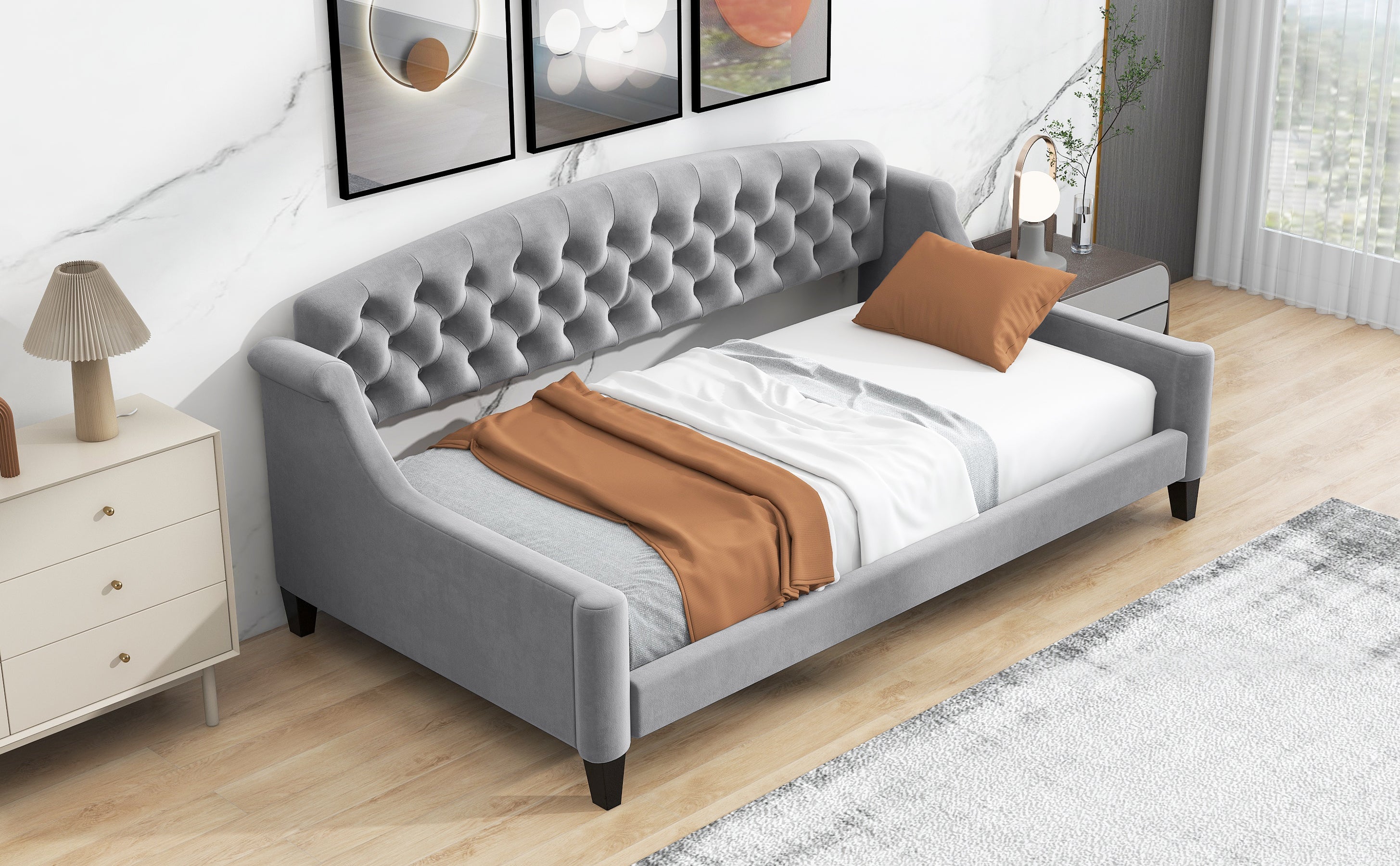 Modern Luxury Tufted Button Daybed,Twin,Gray