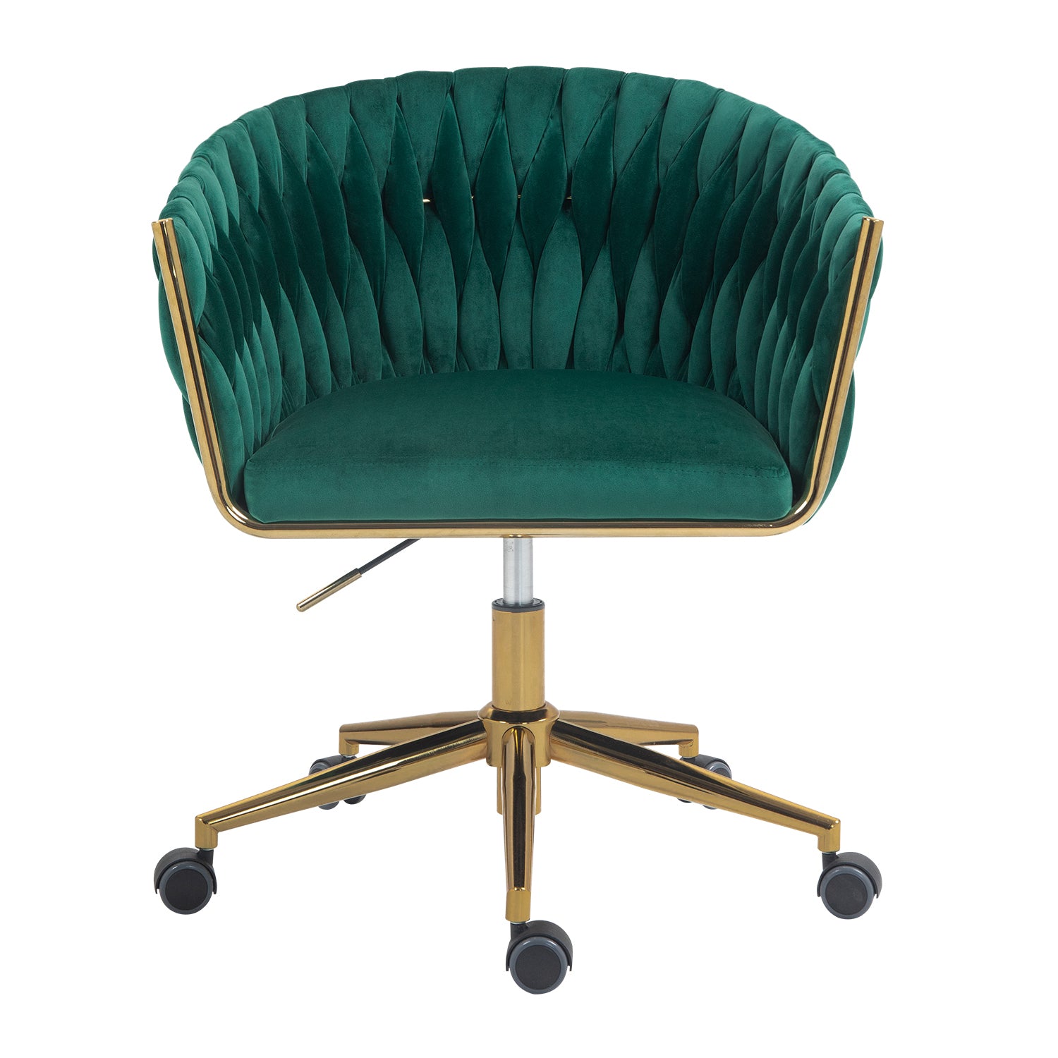 Modern design the backrest is hand-woven Office chair,Vanity chairs with wheels,Height adjustable,360° swivel for bedroom living room(GREEN)