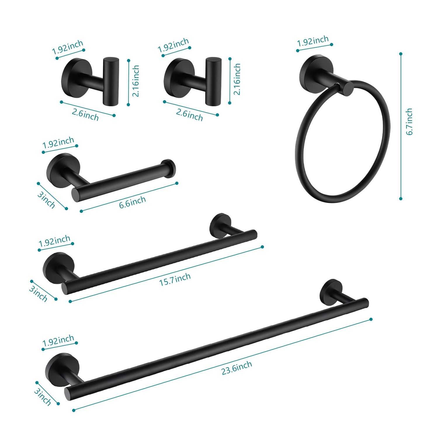 6 Piece Stainless Steel Bathroom Towel Rack Set Wall Mount