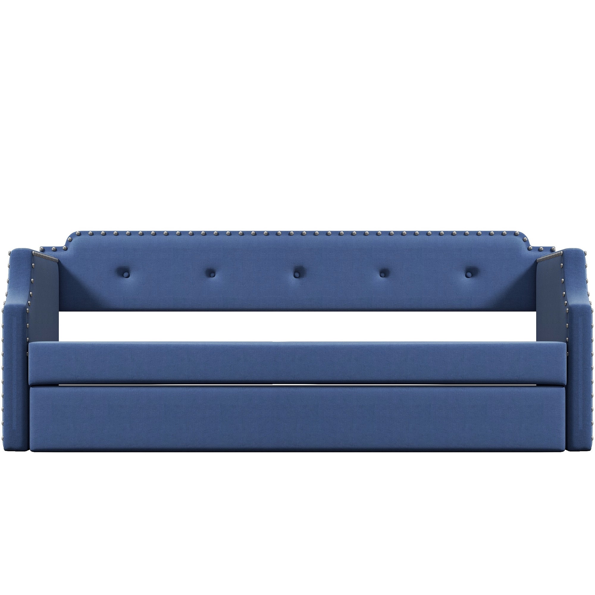 Upholstered Daybed with Trundle, Wood Slat Support,Upholstered Frame Sofa Bed , Twin,Blue