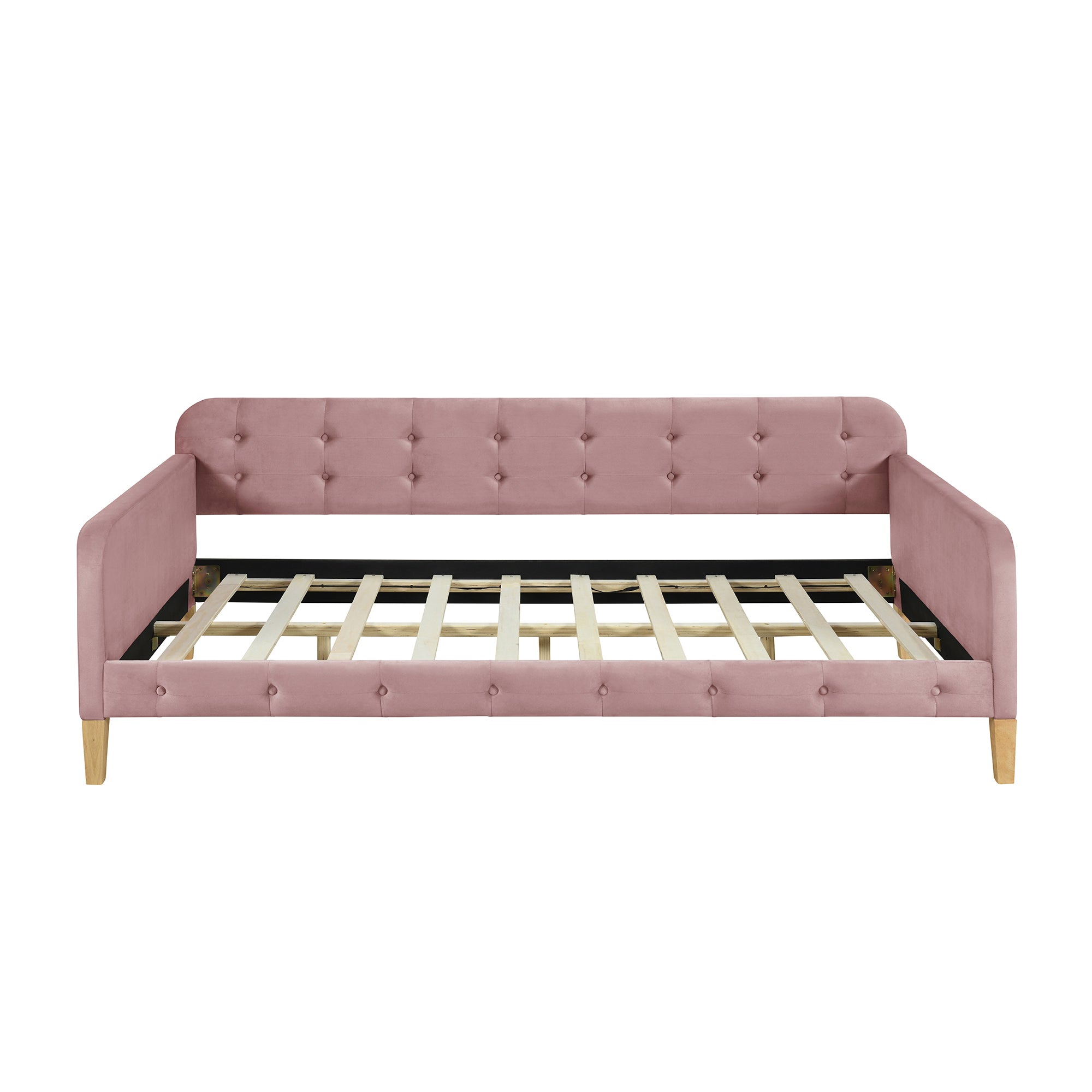 Twin Size Upholstered Daybed with 4 Support Legs, Pink