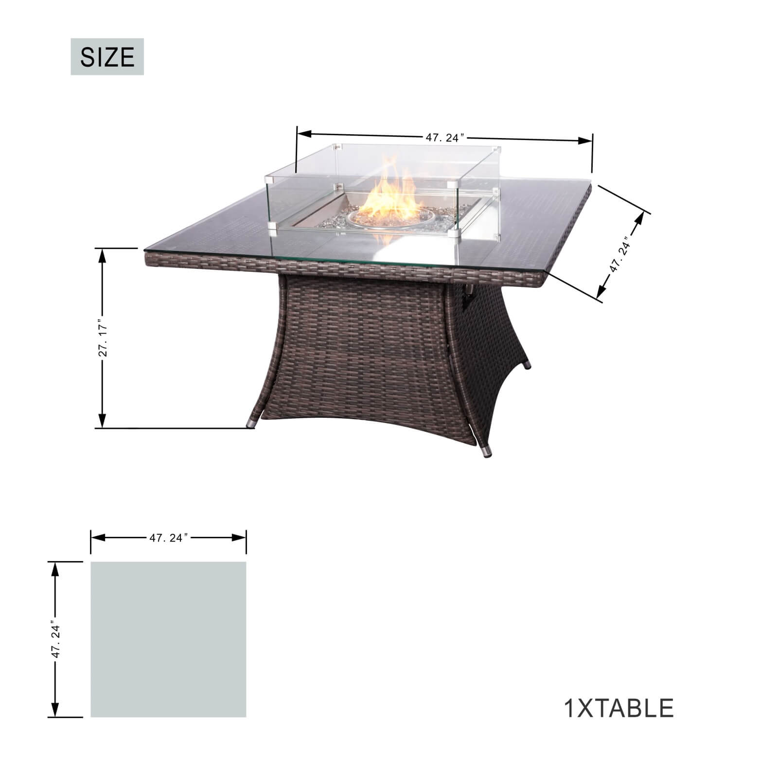 Outdoor Conversation Set with Square Fire Pit Table for 4 Seats(PAG-1104+009-BR)
