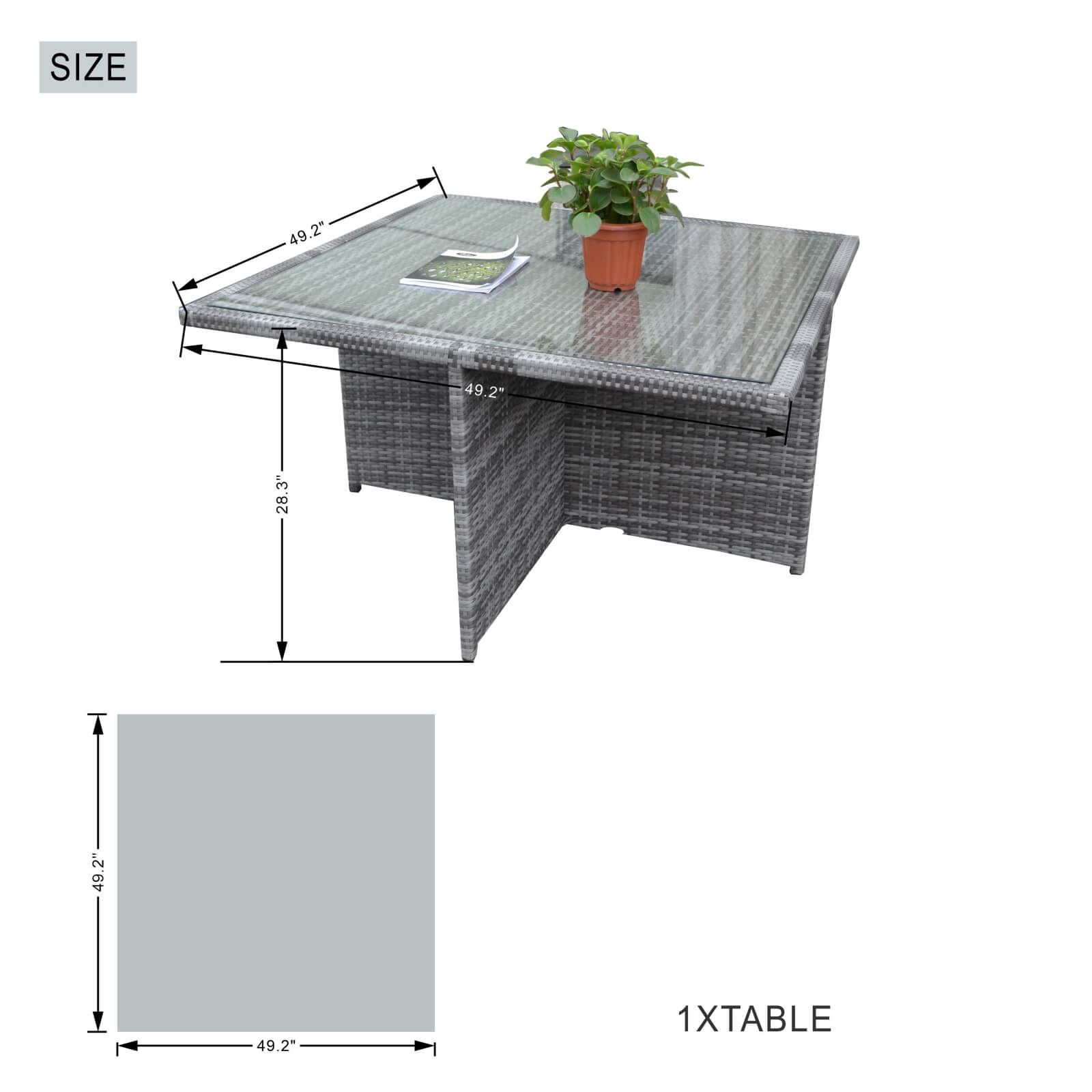 8-Seat Outdoor Dining Set with Cube Table and Ottomans (PAD-3233B)
