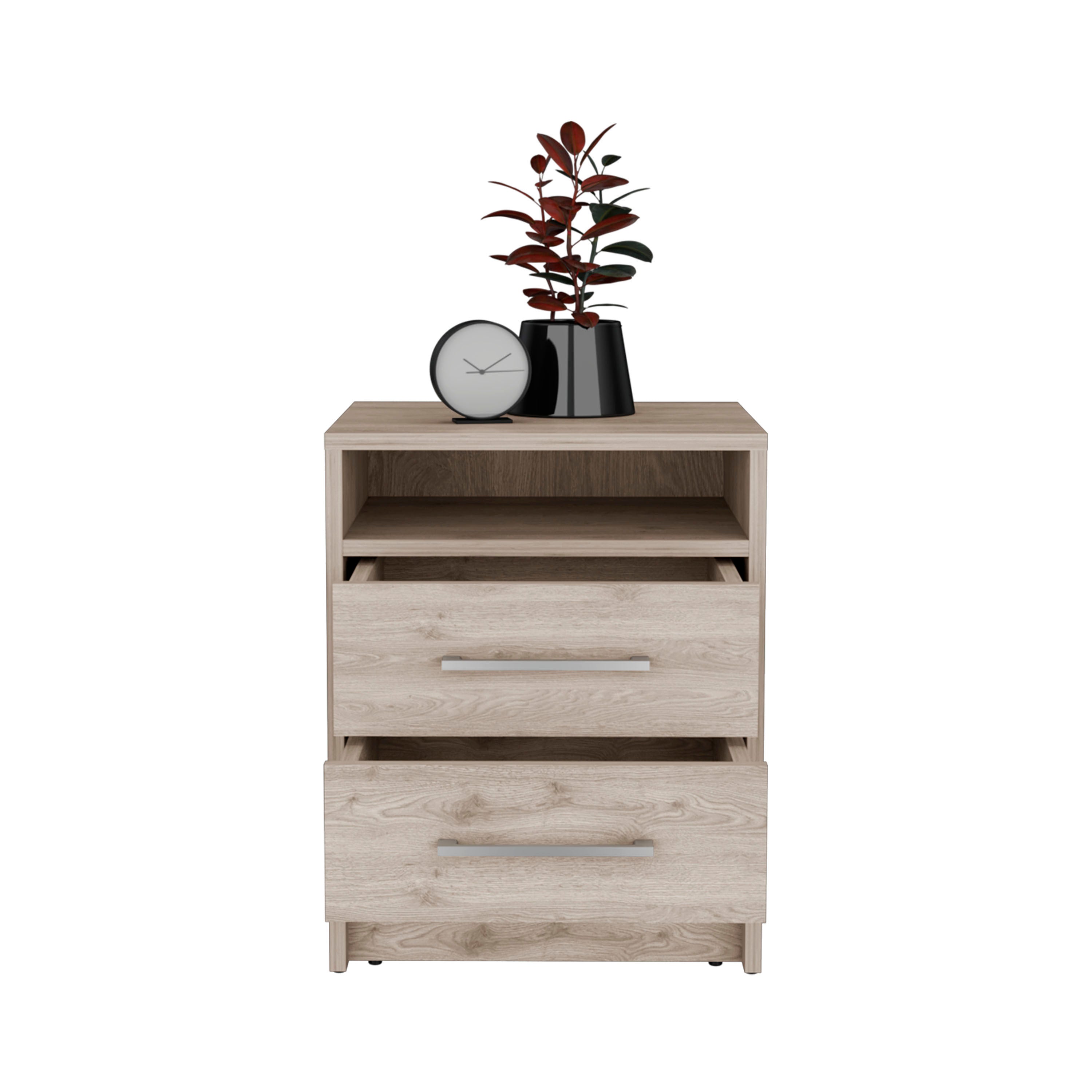 Eter Nightstand , End Table, Side Table Superior Top, Two Drawers -Light Gray