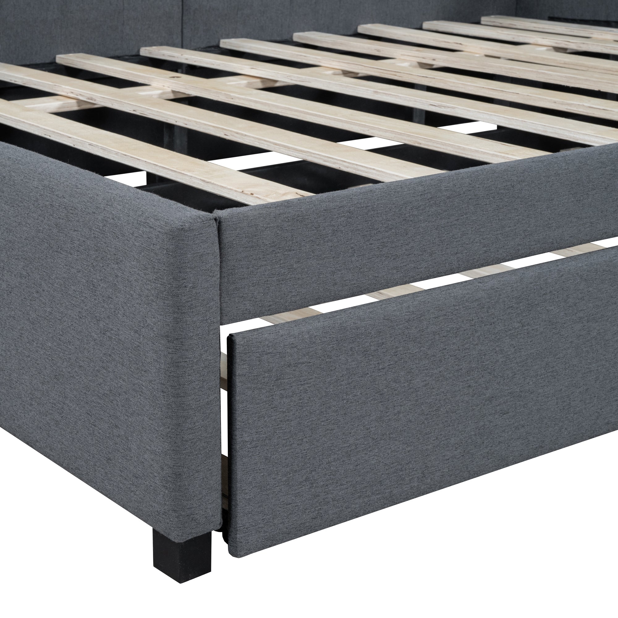 Full Size Upholstered Daybed with Trundle Sofa Bed Frame No Box Spring Needed, Linen Fabric(Gray)