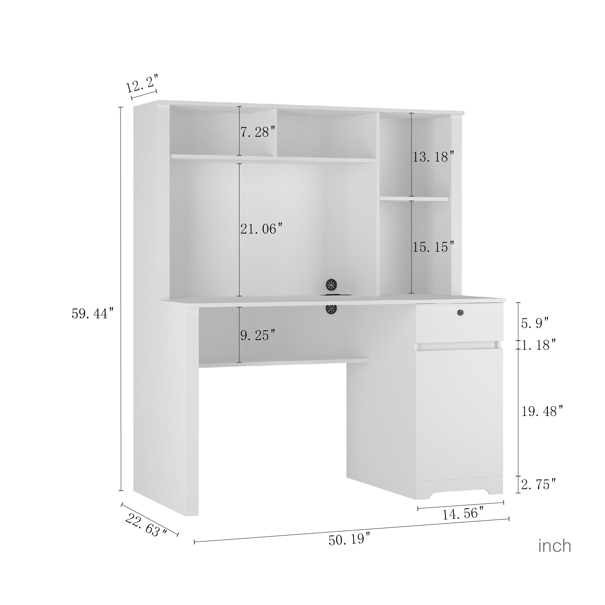 Computer Desk with Hutch & Bookshelf,Wood Executive Desk Teens Student Desk Writing Laptop Home Office Desk with Drawers,3 AC Outlets and 2 USB Charging Ports,Study Laptop Table for Home