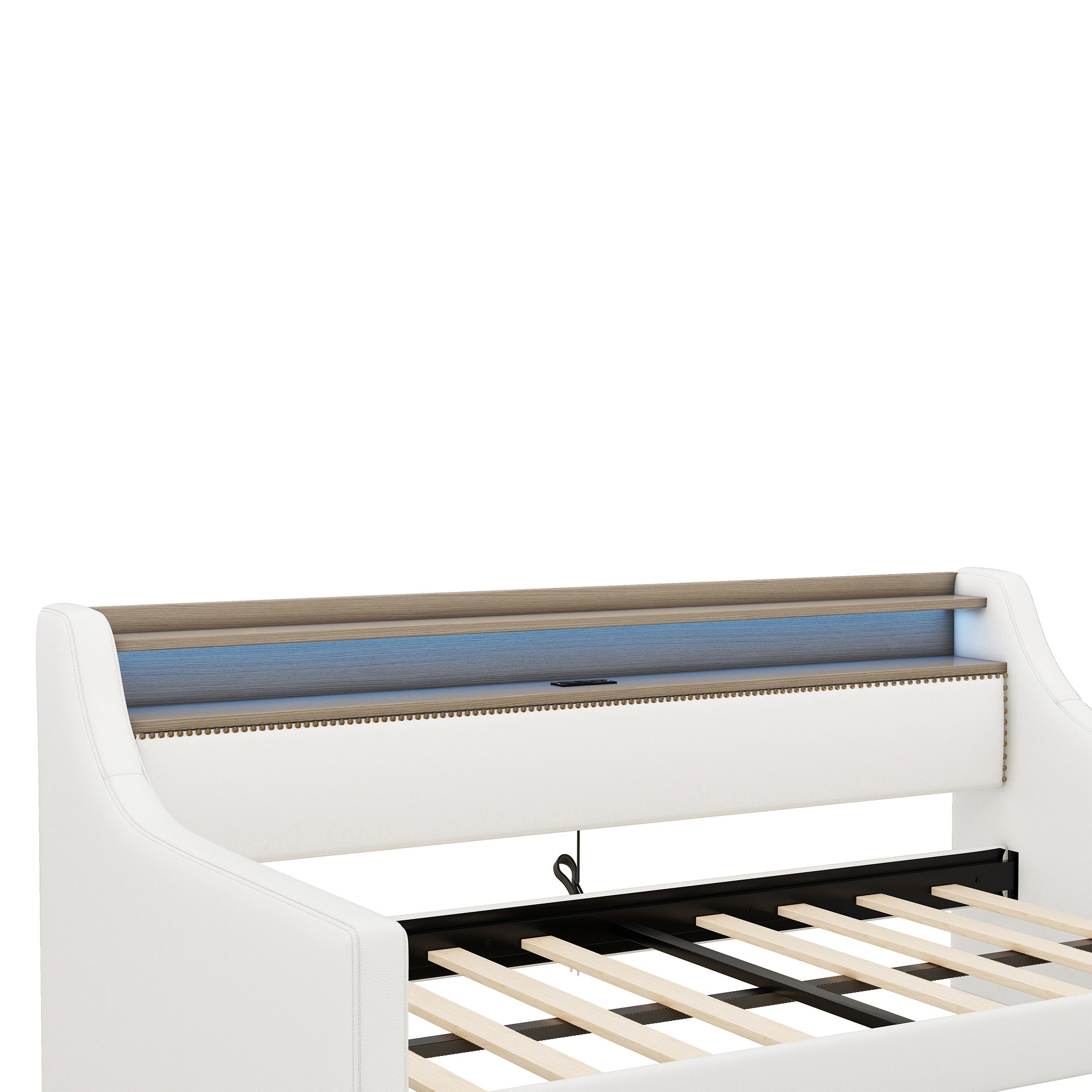 Twin Size Daybed with Drawers, Upholstered Daybed with Charging Station and LED Lights, White(Old Item W1580S00021)