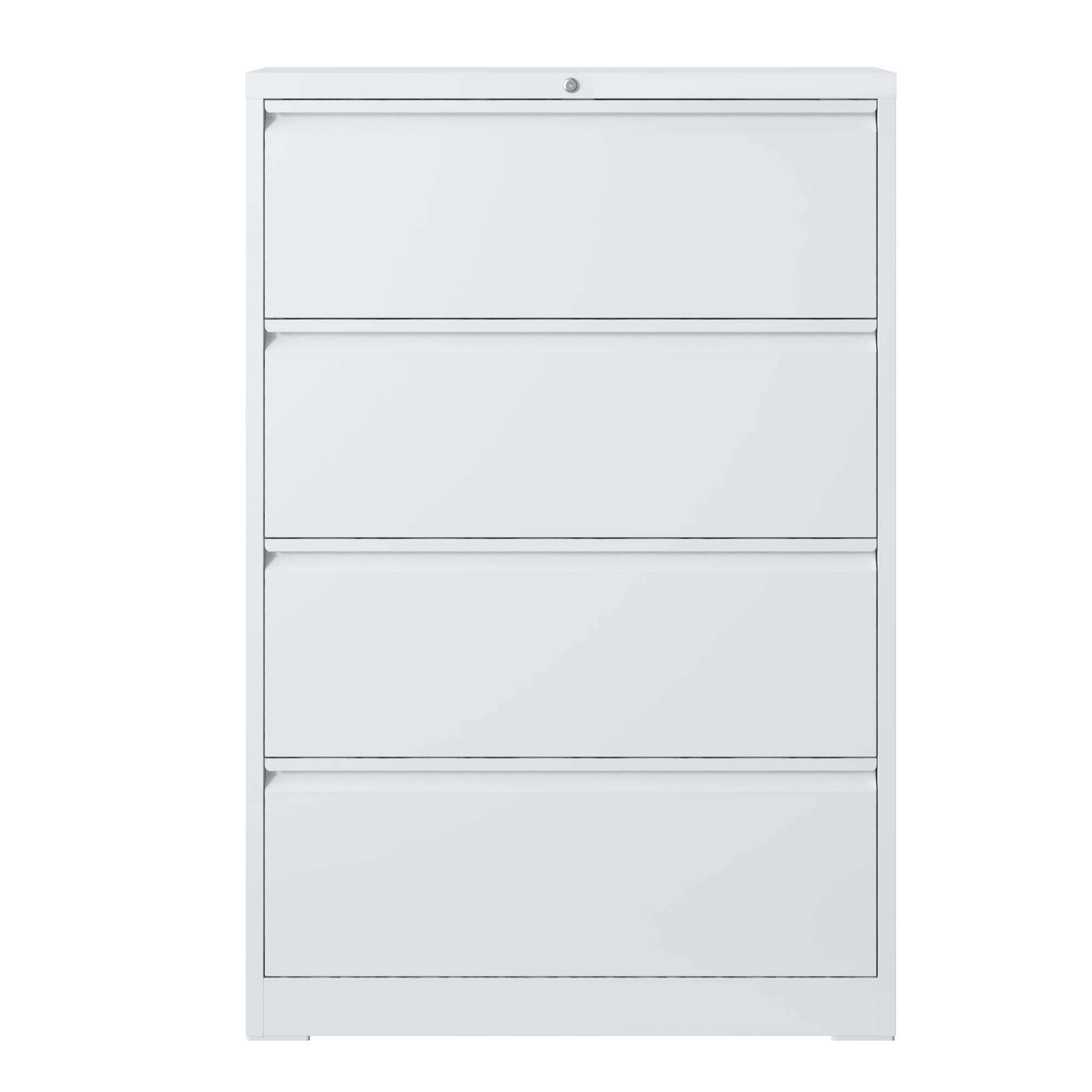 Lateral File Cabinet 4 Drawer, White Filing Cabinet with Lock, Lockable File Cabinet for Home Office, Locking Metal File Cabinet for Legal/Letter/A4/F4 Size