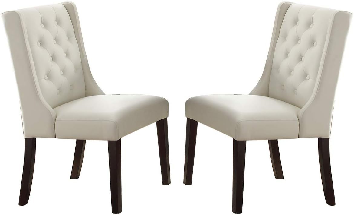 Modern Faux Leather White Tufted Set of 2 Chairs Dining Seat Chair