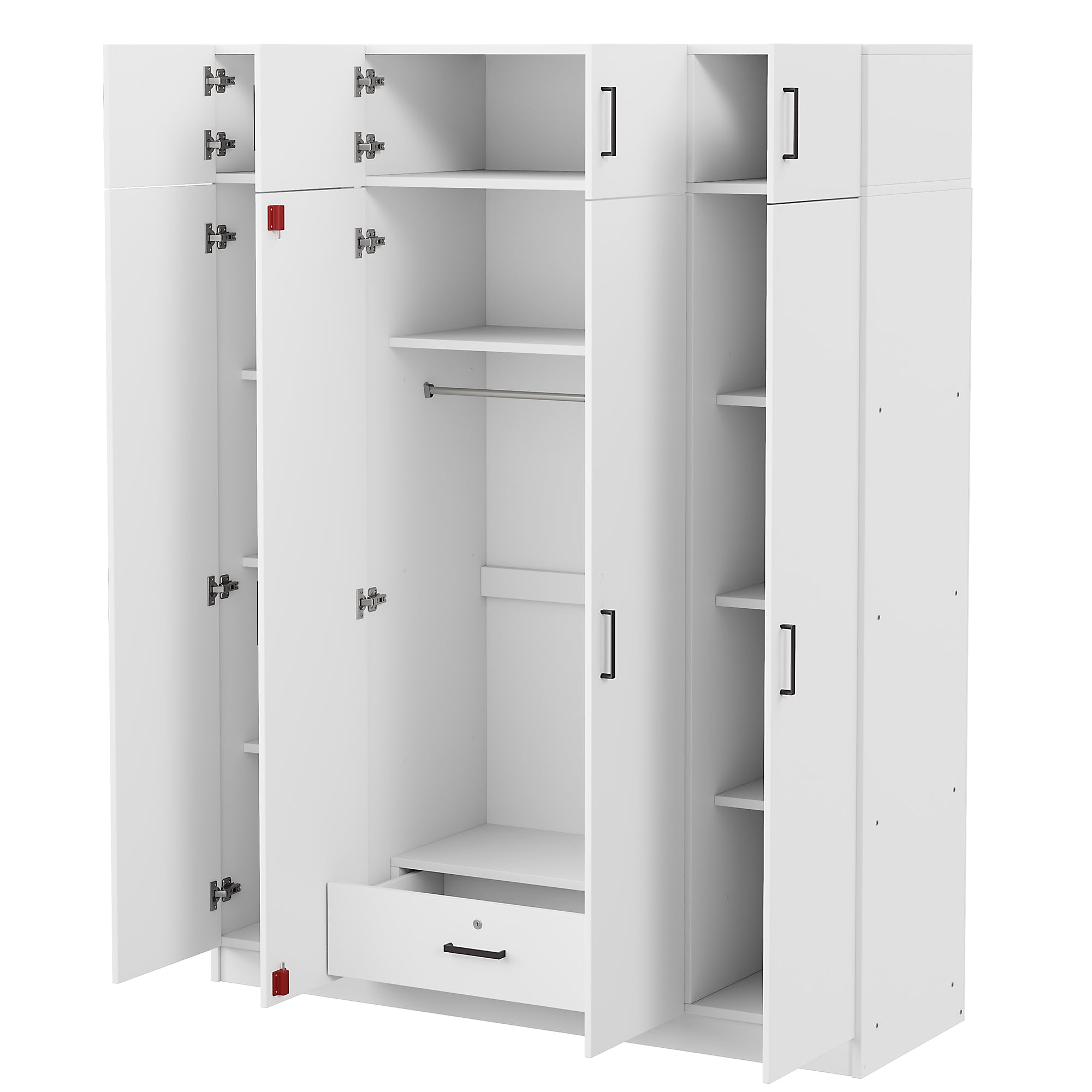 4-Door Wardrobe with 1 Drawer and Top Cabinet , White