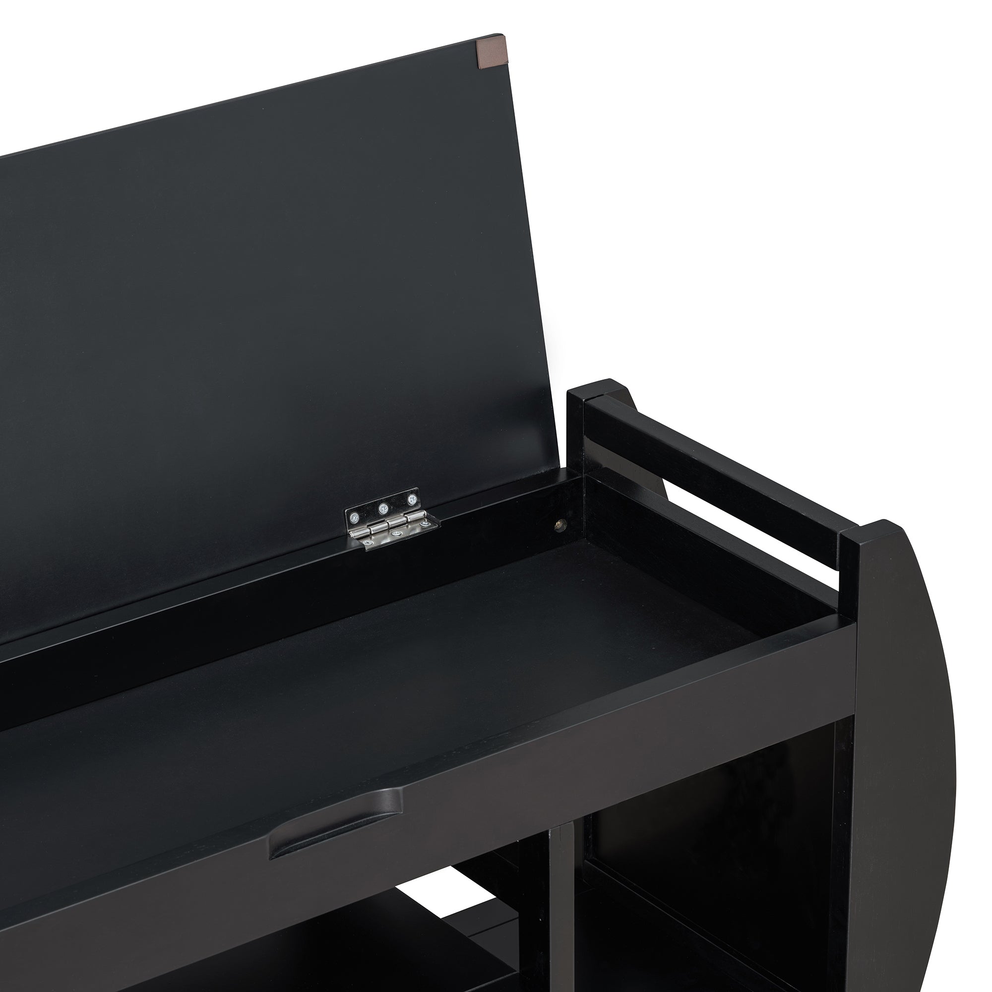 TREXM Retro Multifunctional Storage Bench with Cushion and Curved Side Panel for Entrance and Living Room (Black)