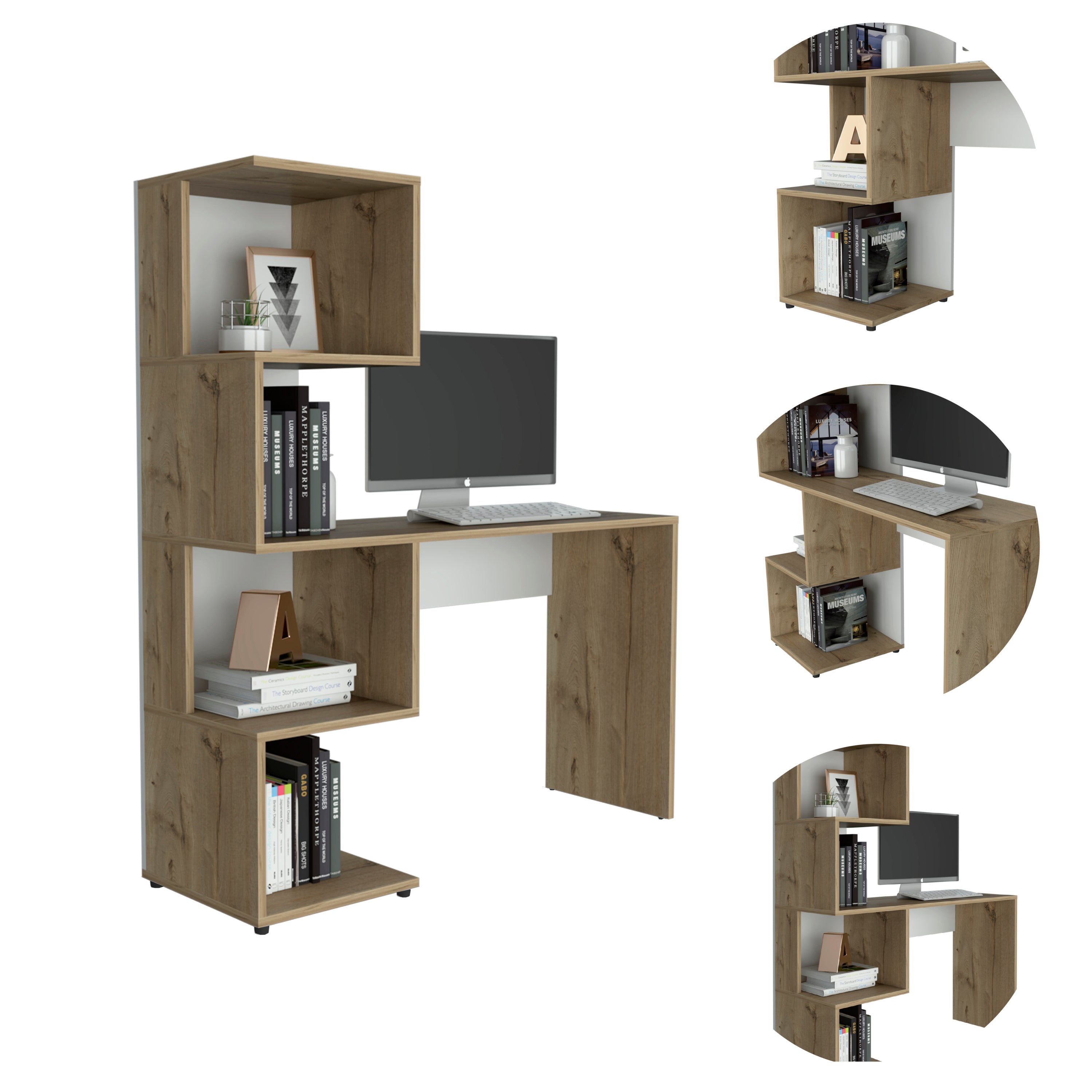 Vik Desk with Storage Cabinets, Four Shelves