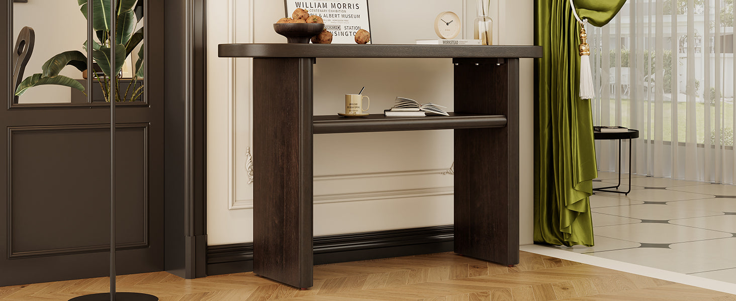 TREXM Elegant Minimalist Console Table with Rounded Edges and Sturdy Shelf Design for Entryway, Living Room(Espresso)