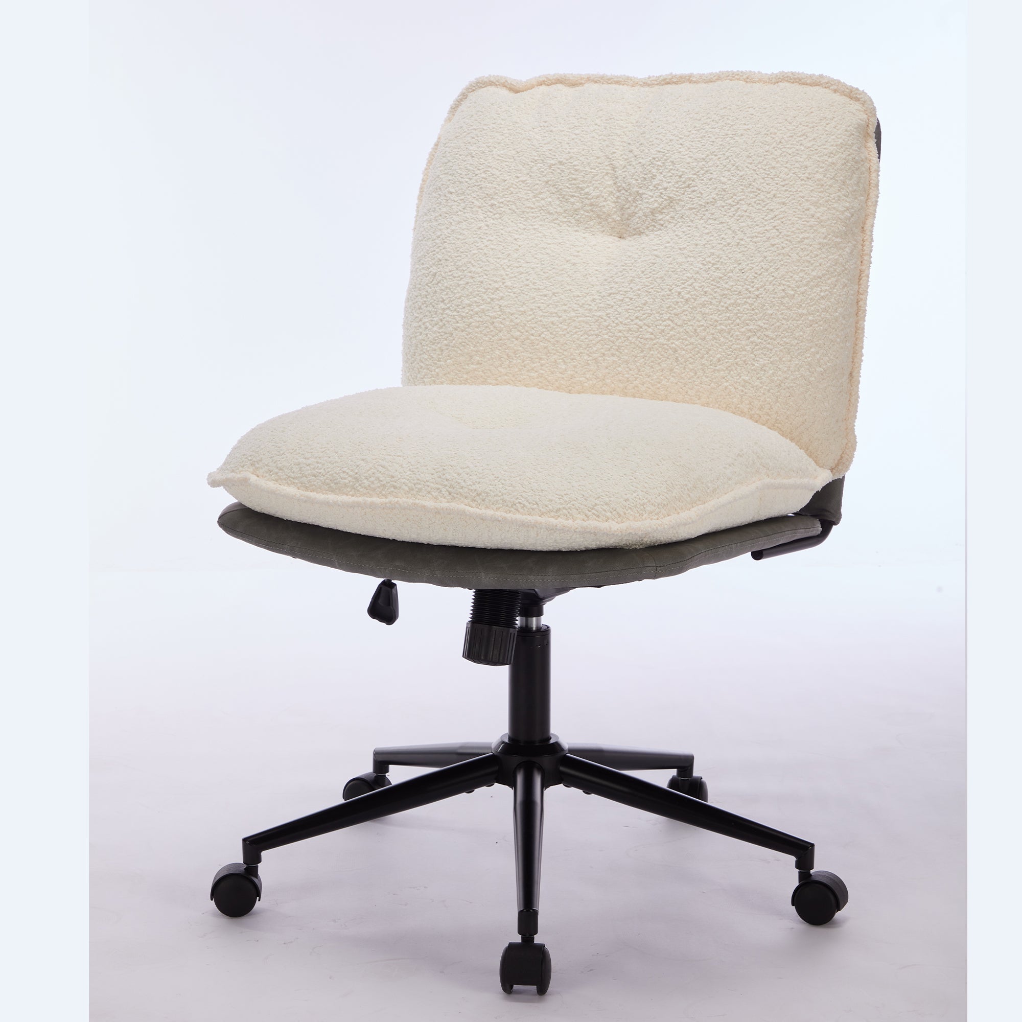 Oversize Seat Cirss Cross Chair with Wheels, Elegant Design Computer Chair, Adjustable Height 360° Rolling Swivel Home Office Chair for Small Space, Dressing Room, Living Room (GRAY+WHITE)