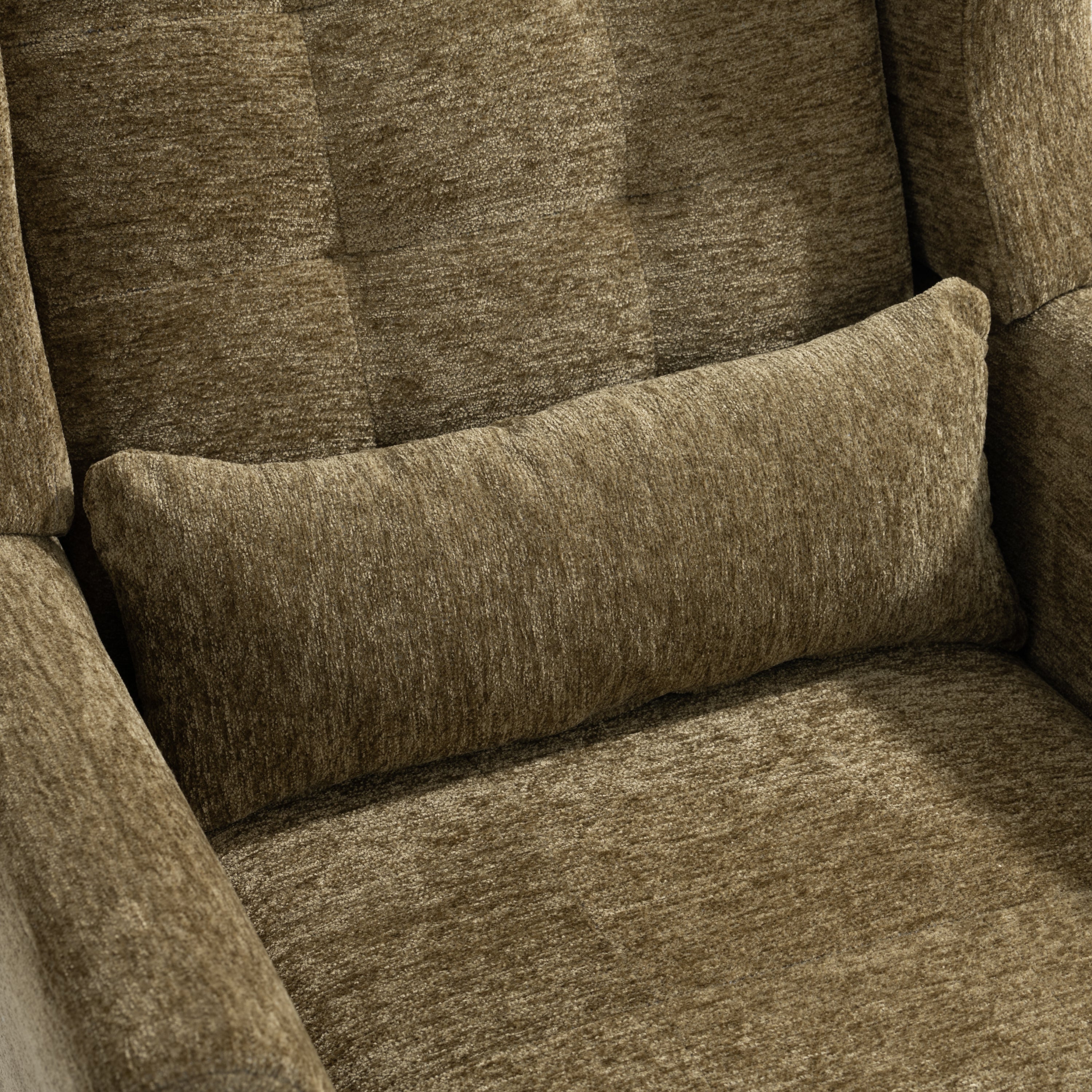 Modern Accent Chair,Chenille Arm Chairs for Living Room,Upholstered Mordern Armchair,Comfy Soft Padded Lounge Chair in Small Space, Bedroom, w/Pillow, Solid Wood Leg (Olive Green)