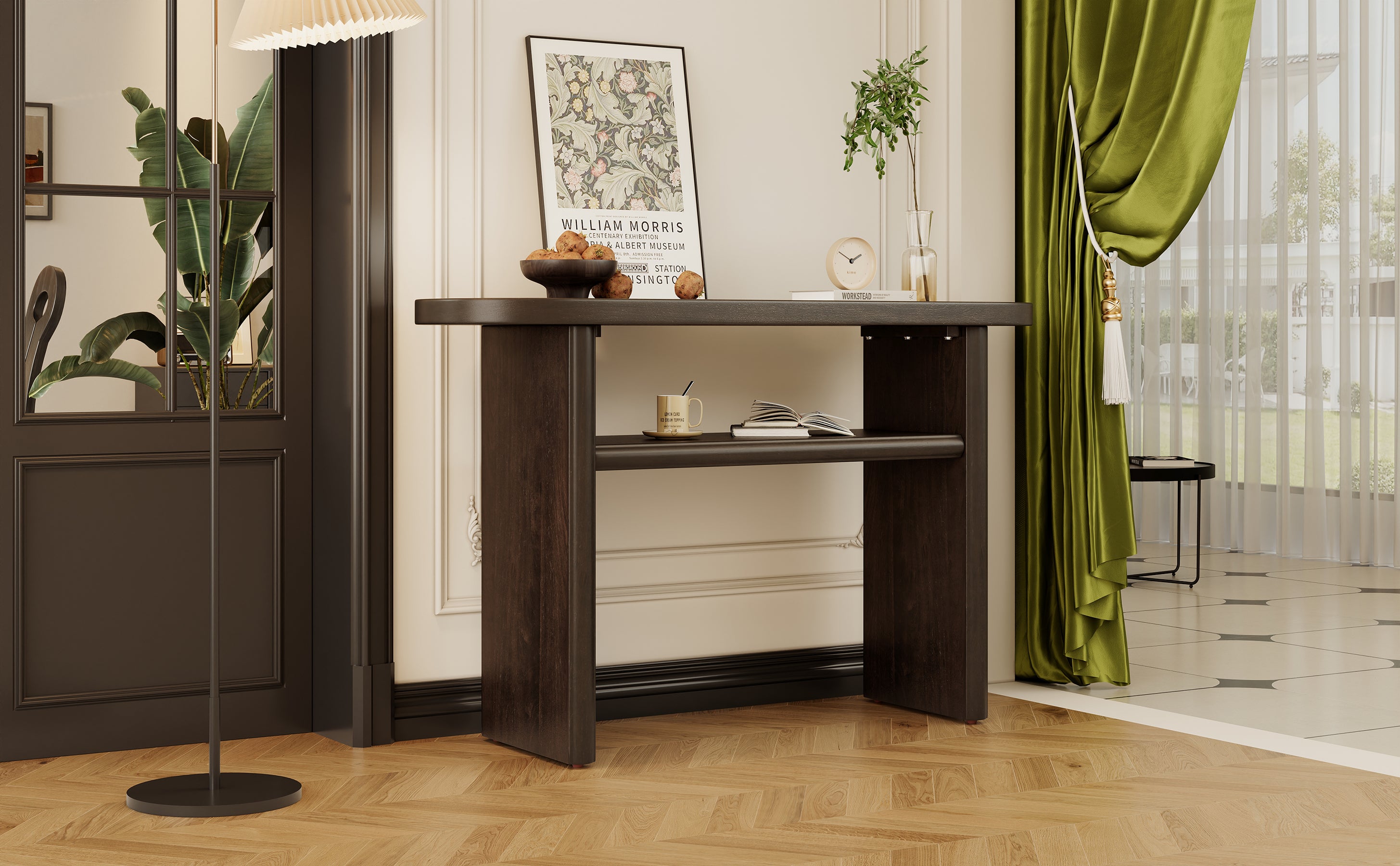 TREXM Elegant Minimalist Console Table with Rounded Edges and Sturdy Shelf Design for Entryway, Living Room(Espresso)