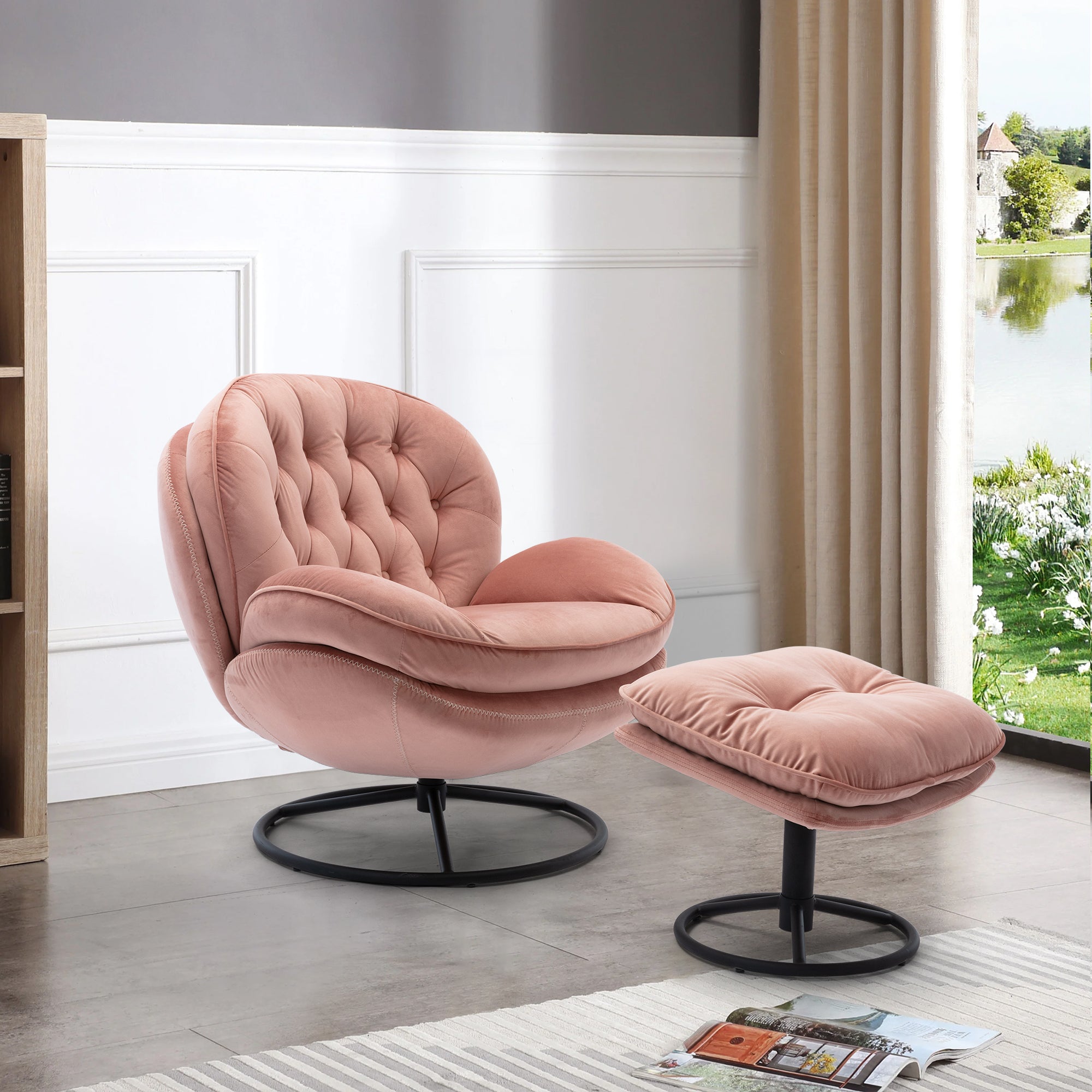 Accent chair  TV Chair  Living room Chair Pink sofa with Ottoman