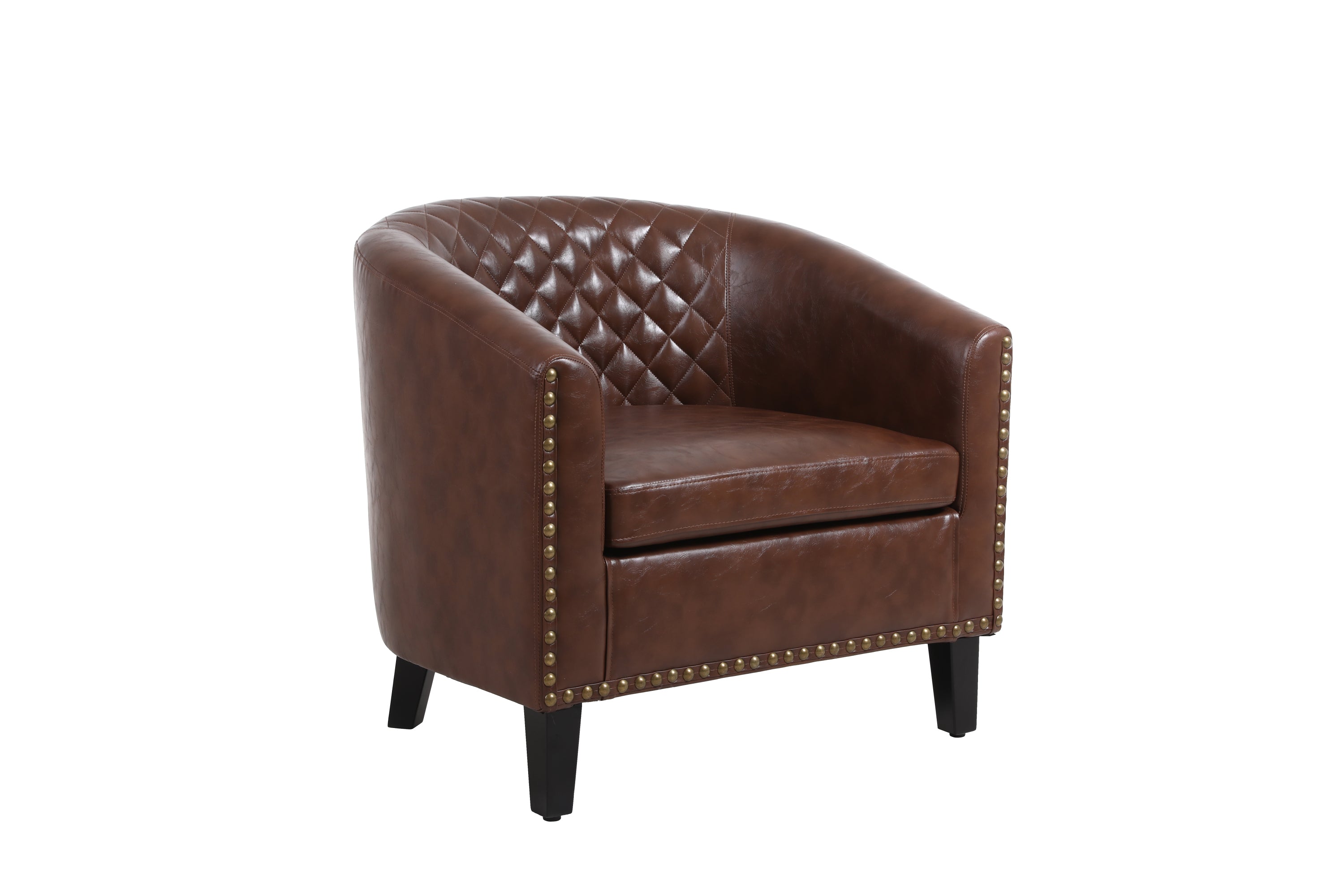 COOLMORE Barrel Chairs with Soft Padded Armrest, Club Chairs with nailheads and solid wood legs for Living Room Bedroom Waiting Room (PU Leather)