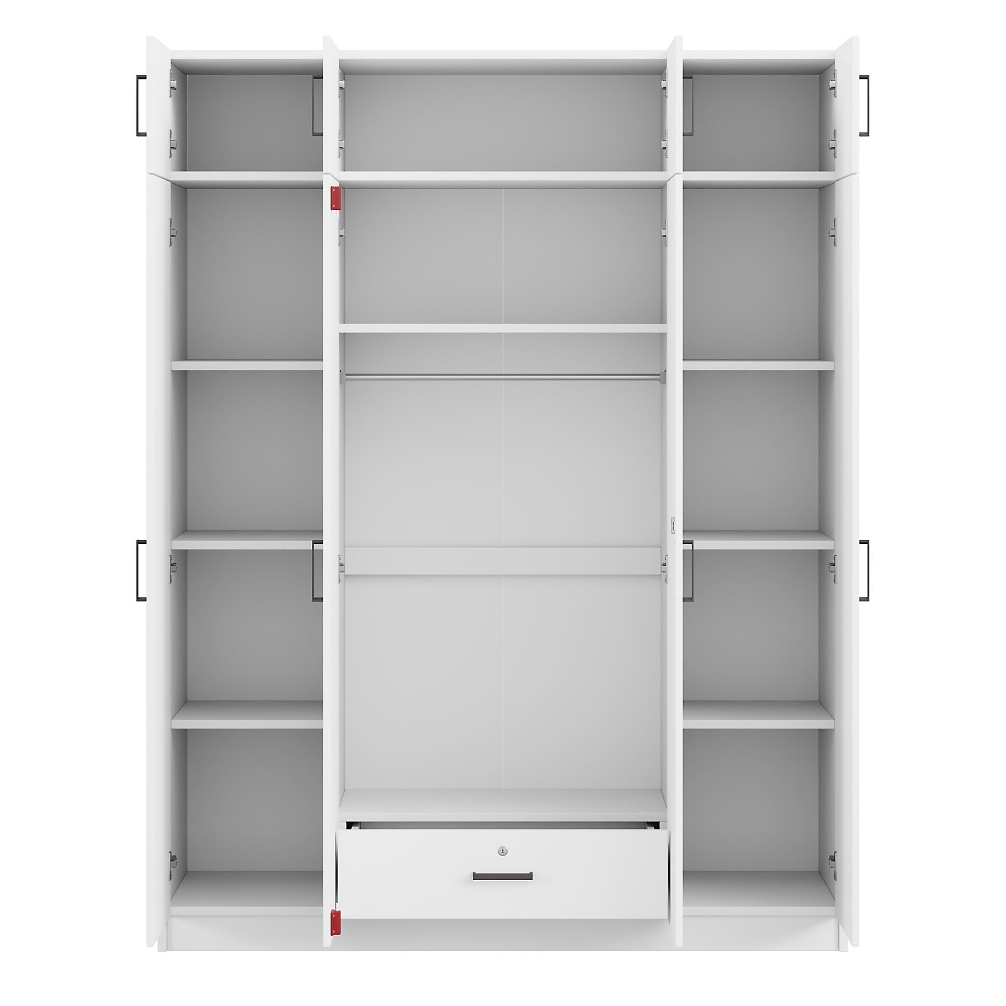 4-Door Wardrobe with 1 Drawer and Top Cabinet , White