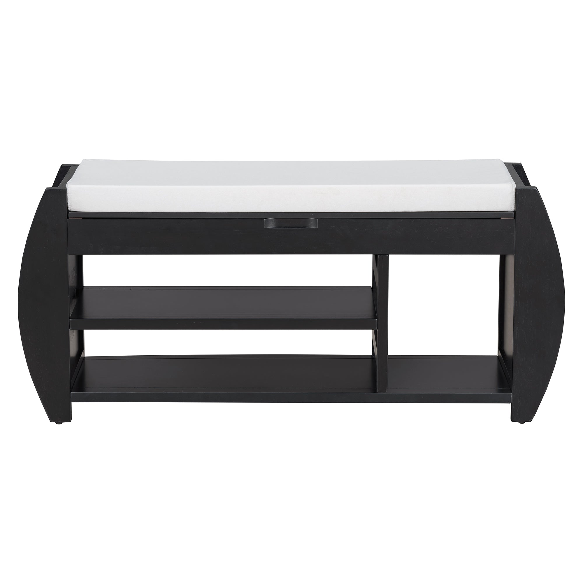 TREXM Retro Multifunctional Storage Bench with Cushion and Curved Side Panel for Entrance and Living Room (Black)