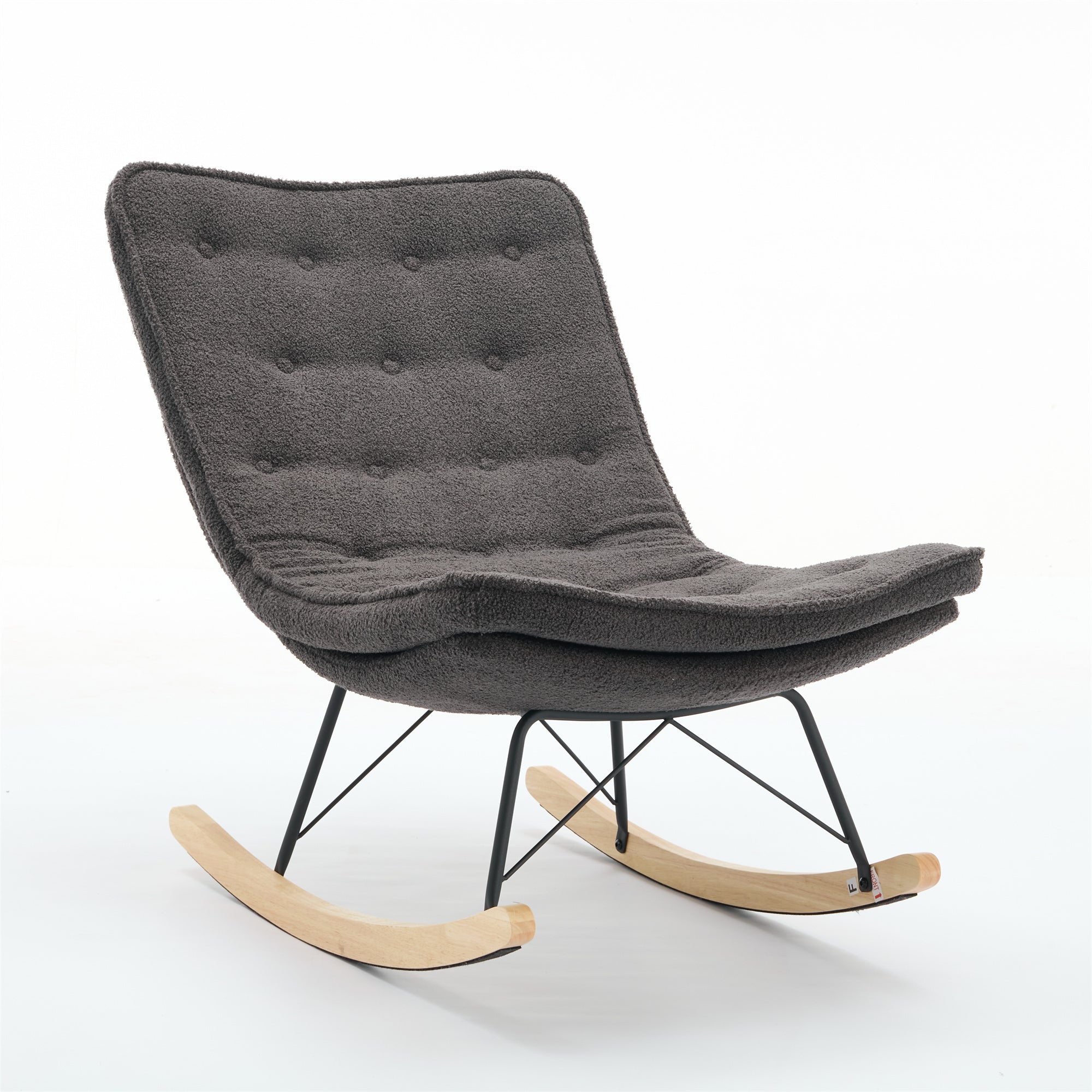 Lazy Rocking Chair,Comfortable Lounge Chair with Wide Backrest and Seat Wood Base, Upholstered Armless Rocker Chair for Living room, Balcony,Bedroom and Patio Porch. (GREY)