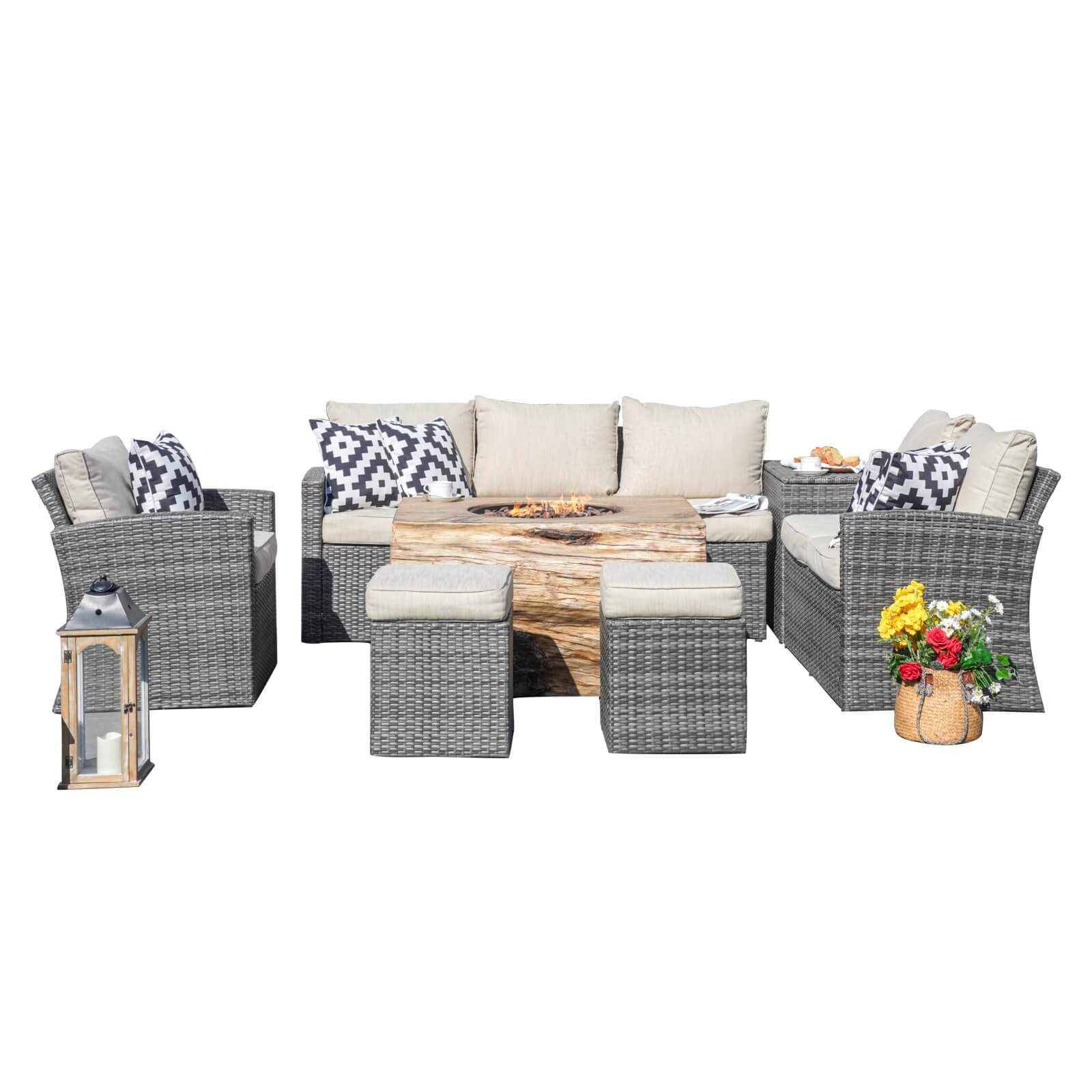 7-Piece Outdoor Fire Pit Set with TerraFlame Rectangle Table(PAG-1403B+2170)