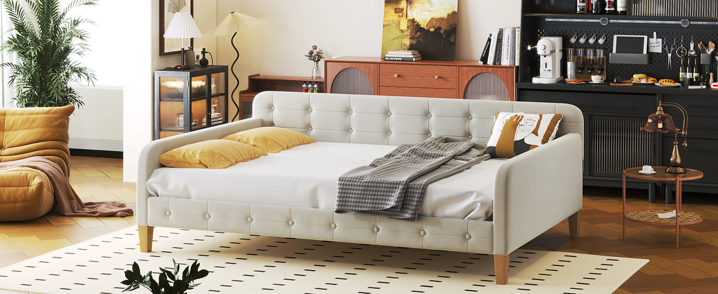 Full Size Upholstered Daybed with 4 Support Legs,White