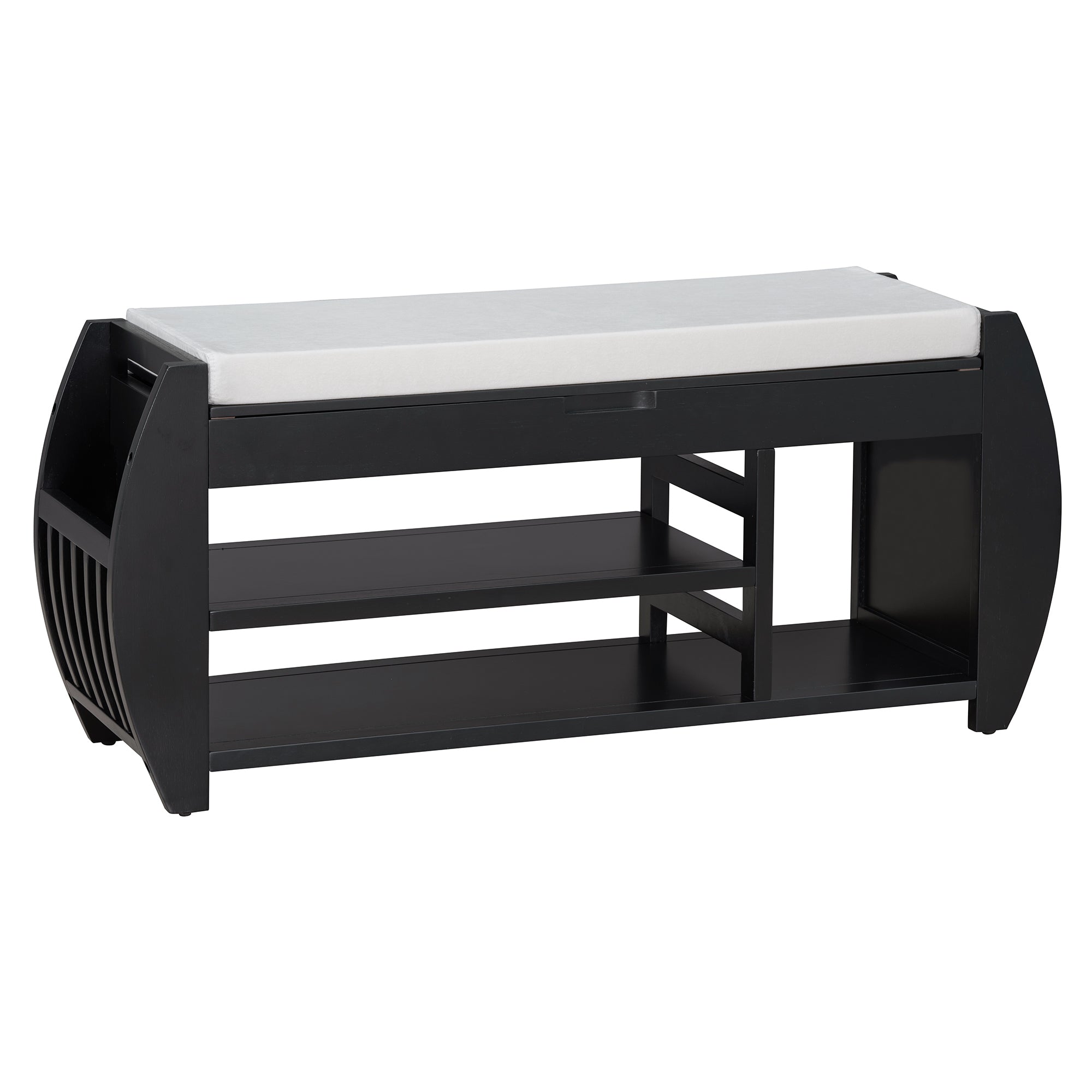TREXM Retro Multifunctional Storage Bench with Cushion and Curved Side Panel for Entrance and Living Room (Black)