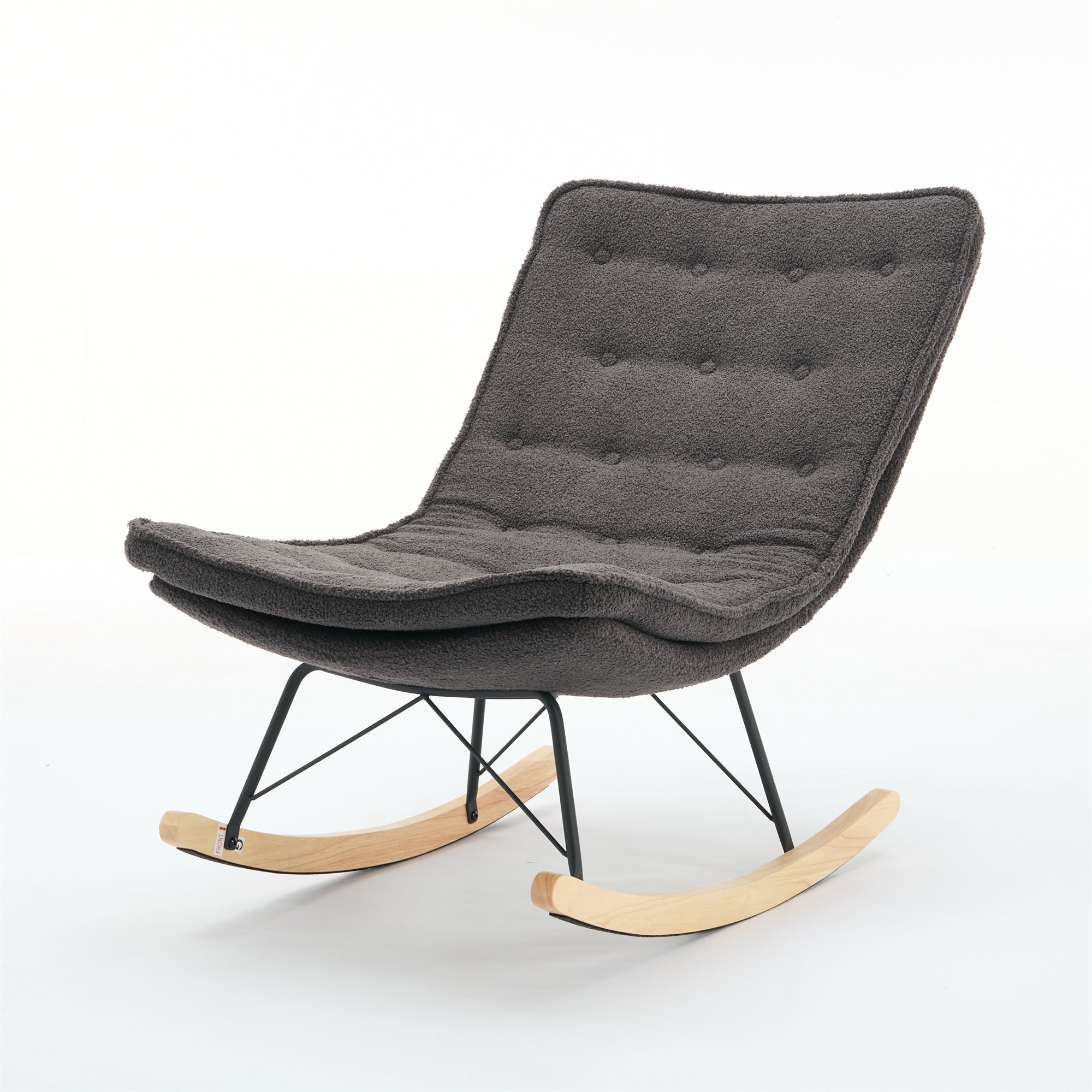 Lazy Rocking Chair,Comfortable Lounge Chair with Wide Backrest and Seat Wood Base, Upholstered Armless Rocker Chair for Living room, Balcony,Bedroom and Patio Porch. (GREY)