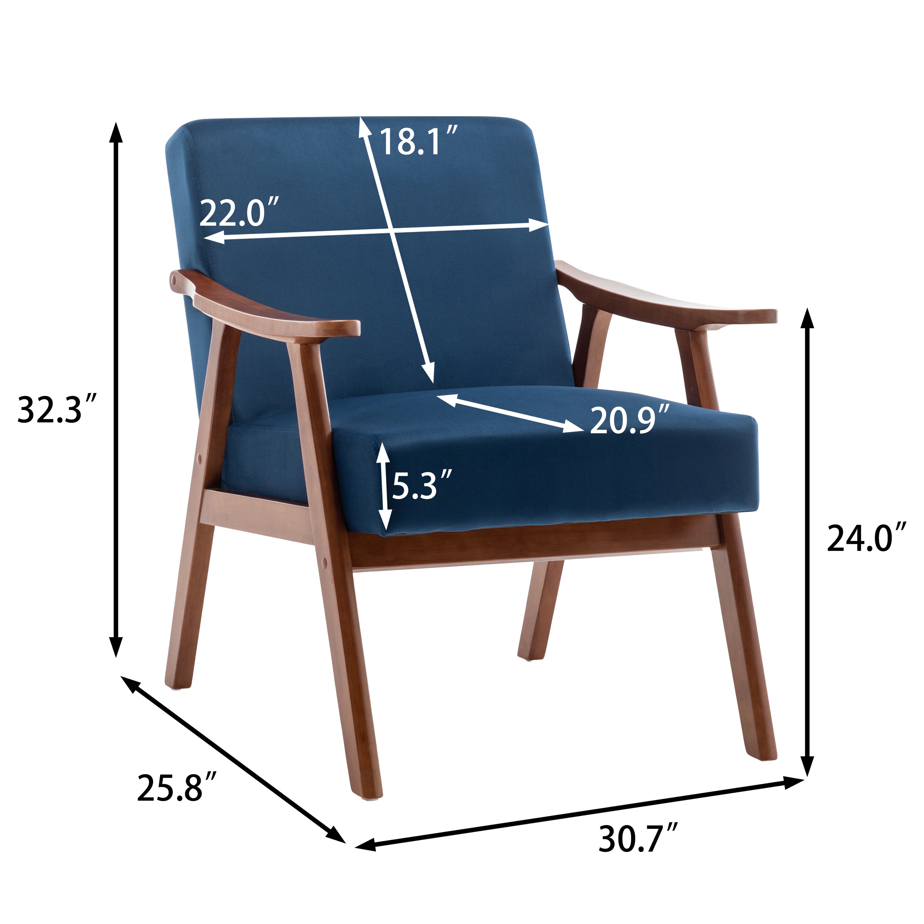 Mid-Century Modern Chair, Living Room Chair with Solid Wood Frame, Accent Chair Extra-Thick Backrest, Wingback Chair for Bedroom, Reading Room, Living Room, Lounge Chair Indoor