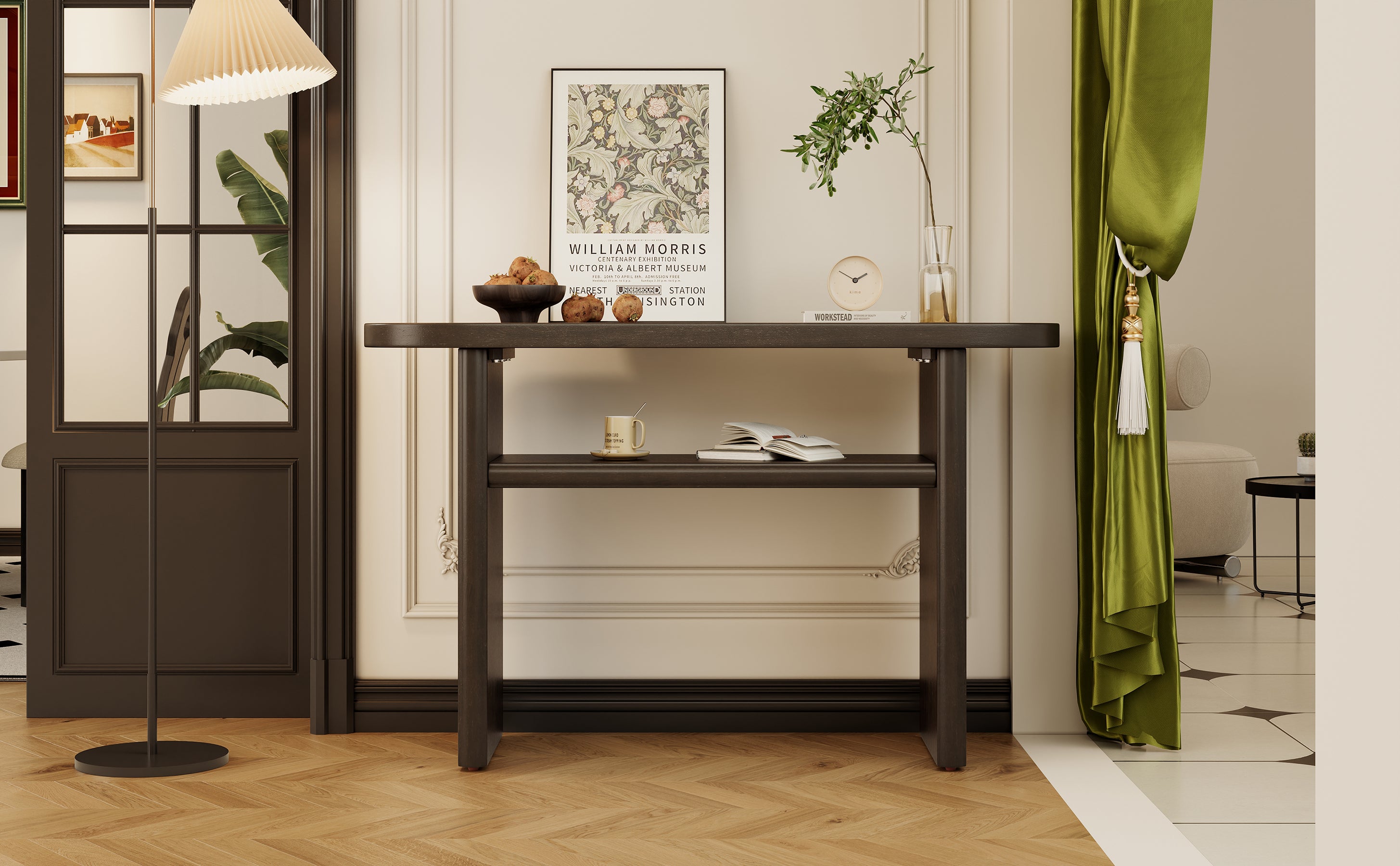TREXM Elegant Minimalist Console Table with Rounded Edges and Sturdy Shelf Design for Entryway, Living Room(Espresso)
