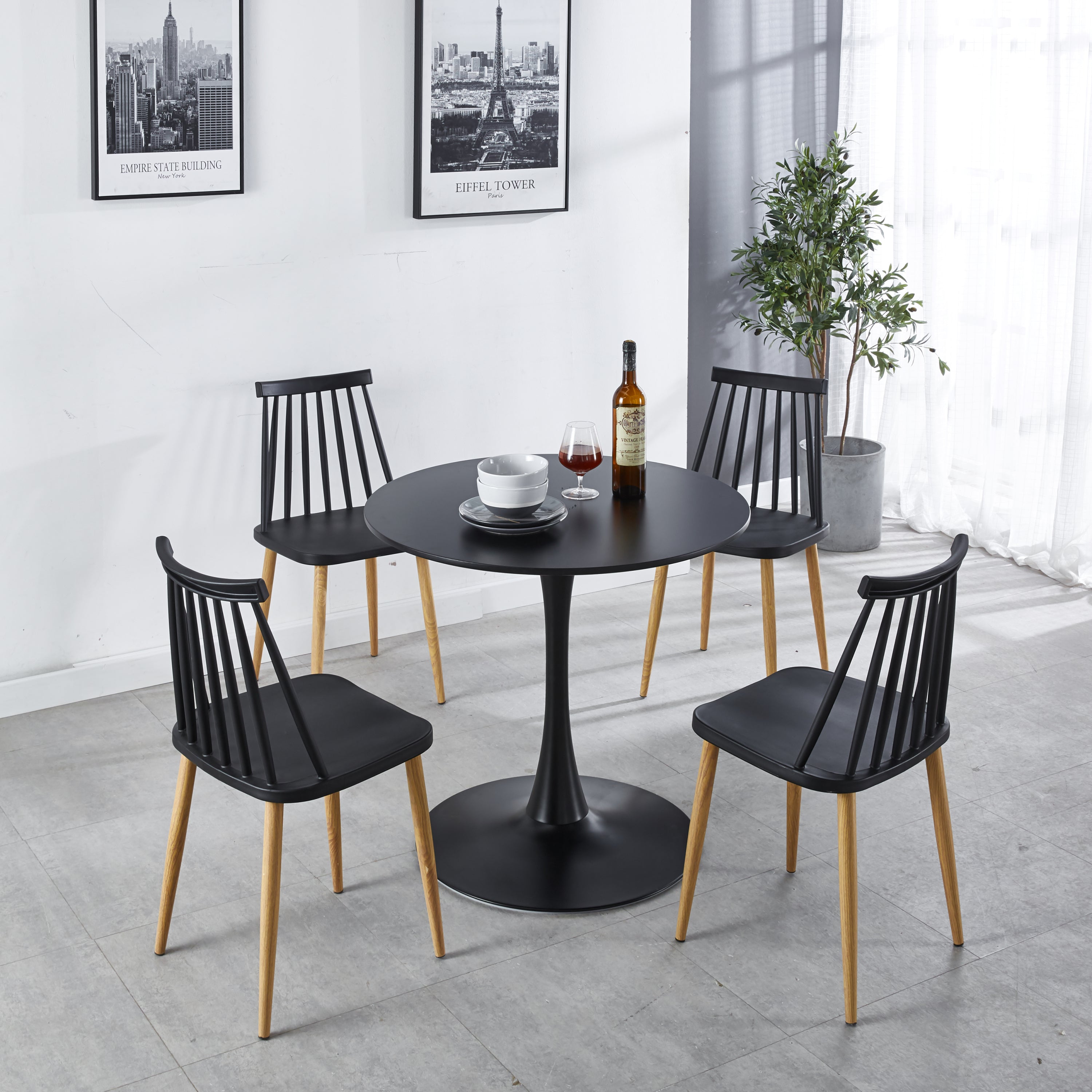 31.5"Black Tulip Table Mid-century Dining Table for 2-4 people With Round Mdf Table Top, Pedestal Dining Table, End Table Leisure Coffee Table