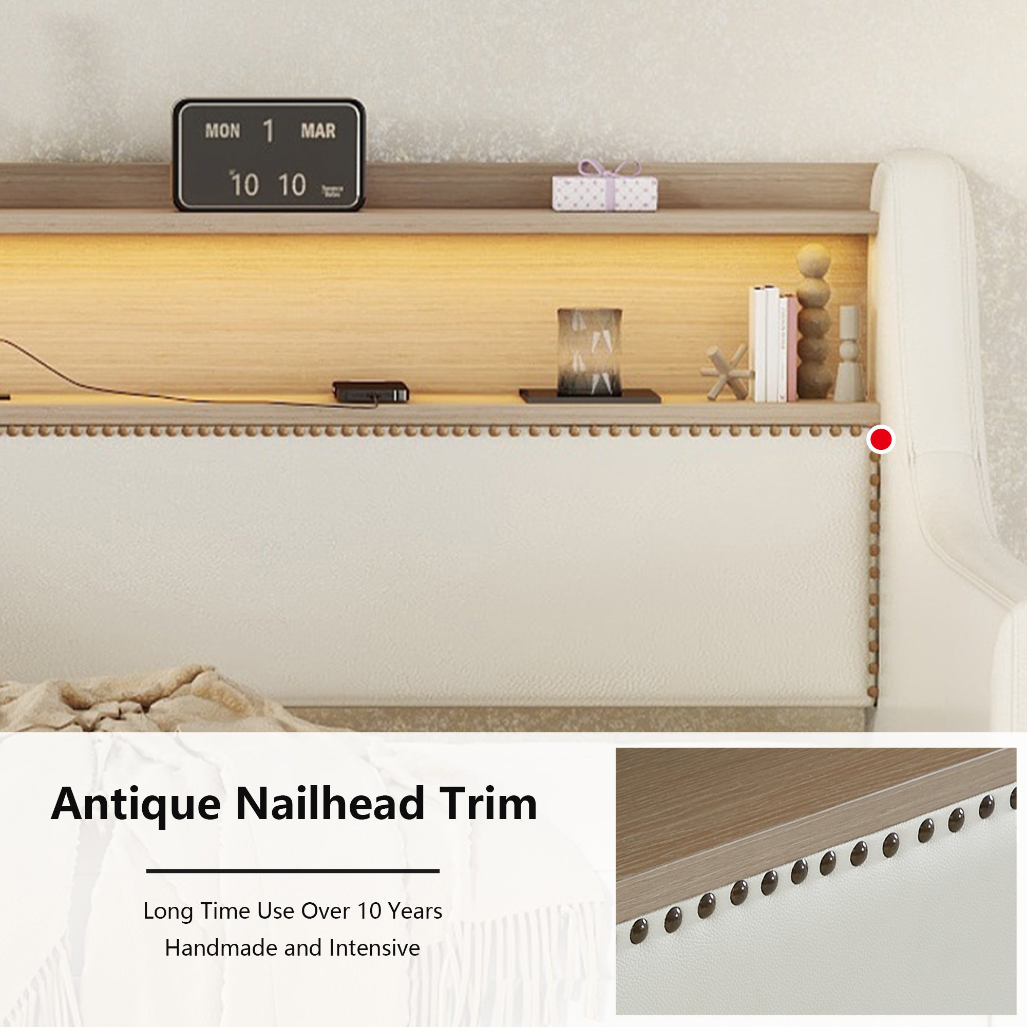 Twin Size Daybed with Drawers, Upholstered Daybed with Charging Station and LED Lights, White(Old Item W1580S00021)